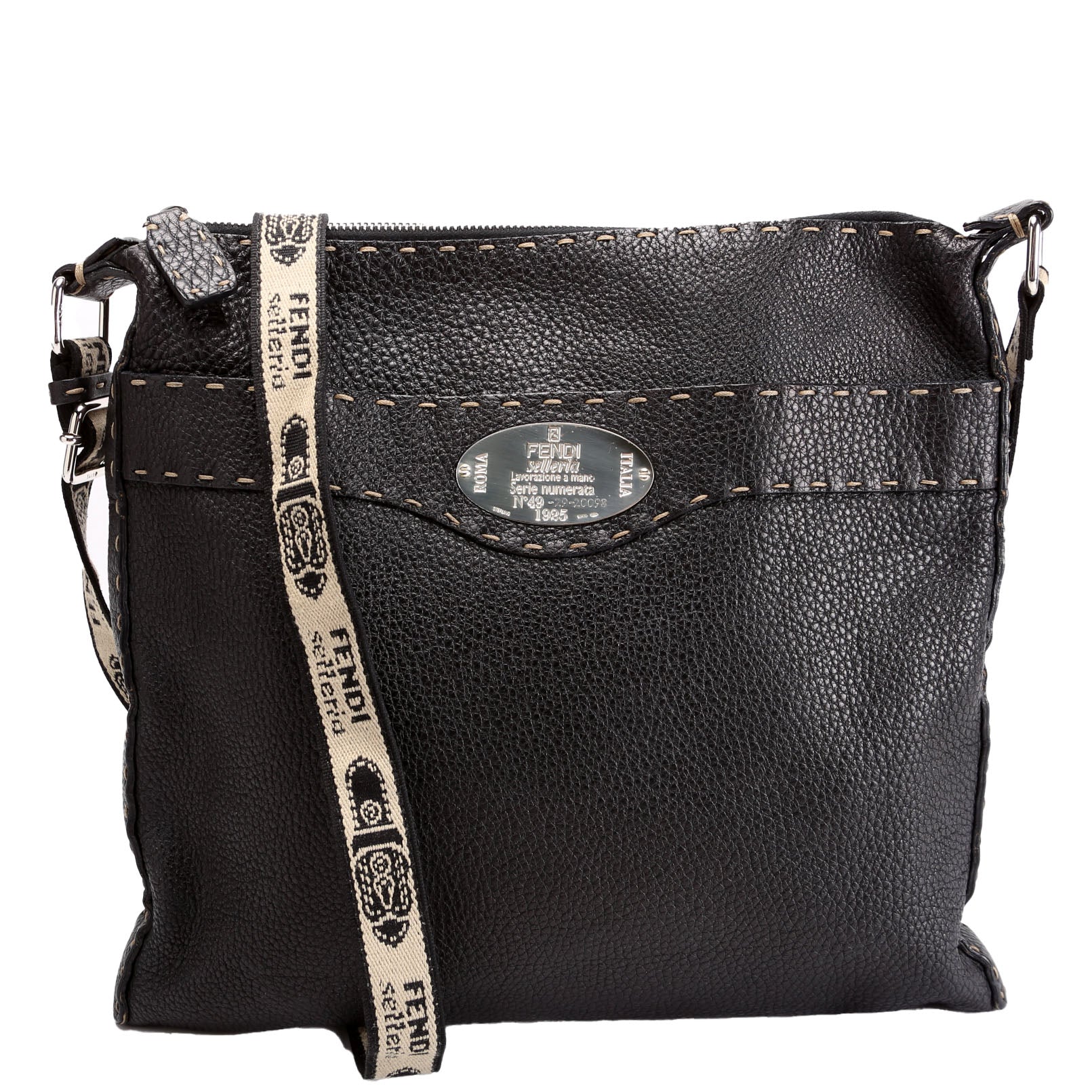 Fendi Cuoio Romano Selleria Messenger Bag Black