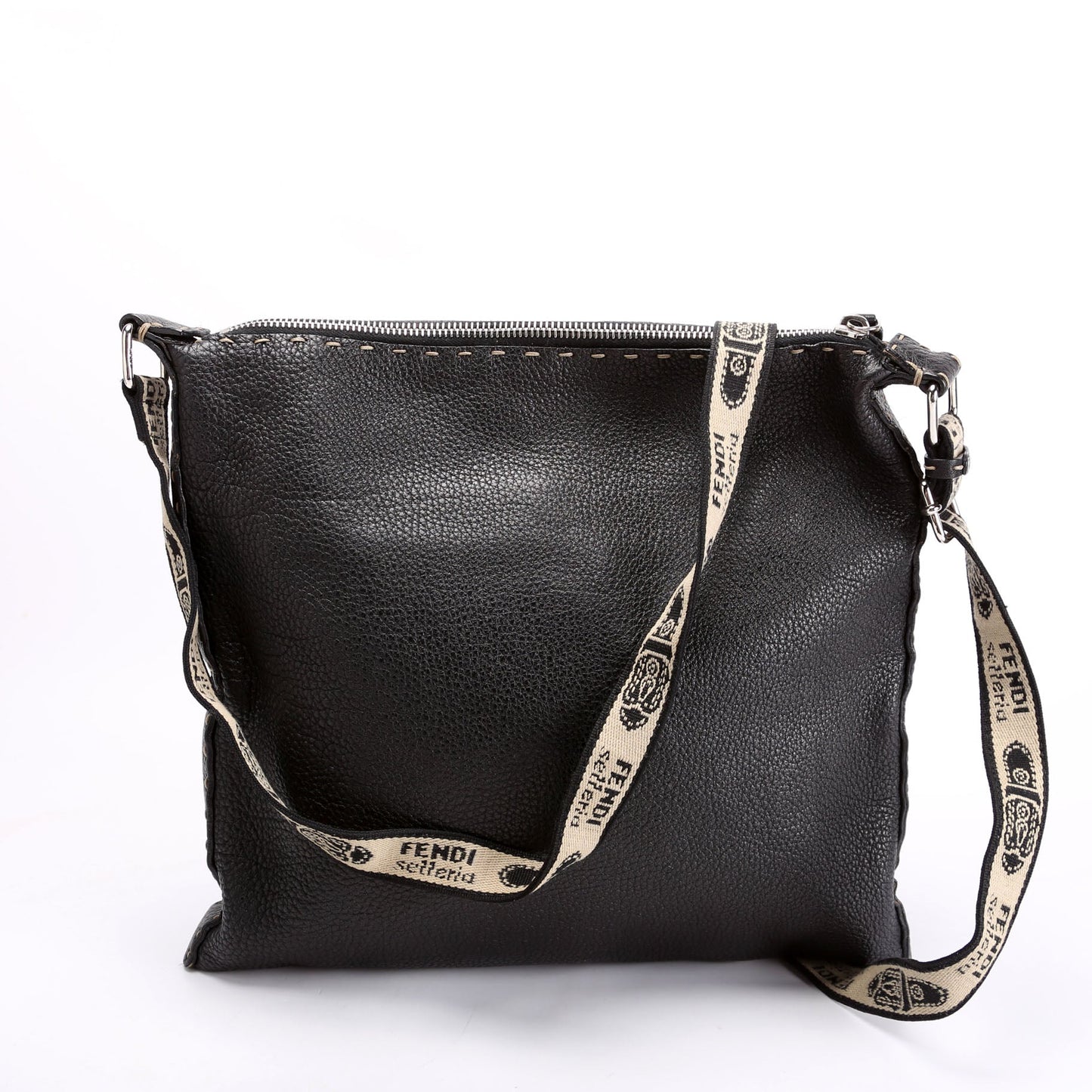 Fendi Cuoio Romano Selleria Messenger Bag Black