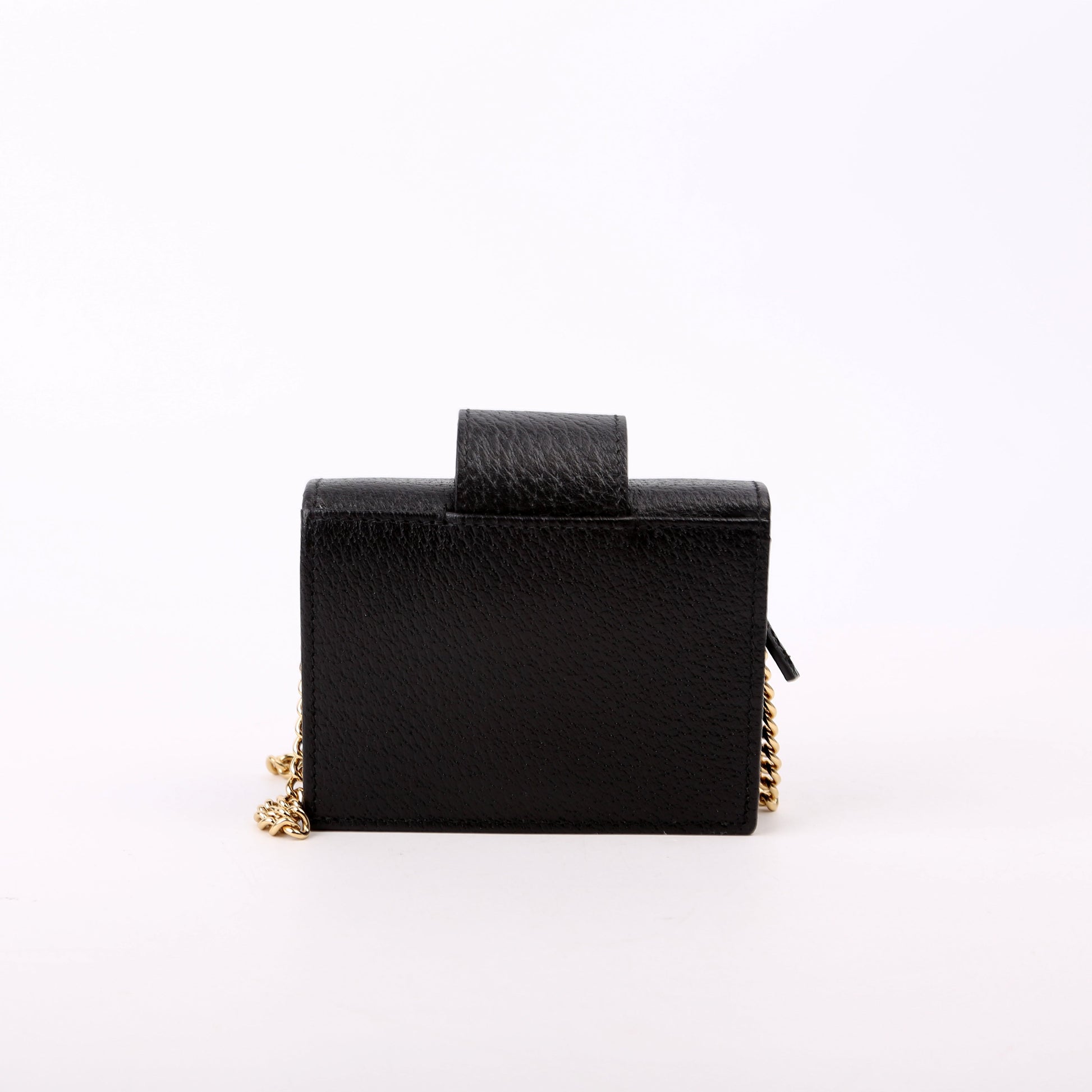 Gucci GG Enamel Lipstick Holder Calfskin Black Chain Wallet Case