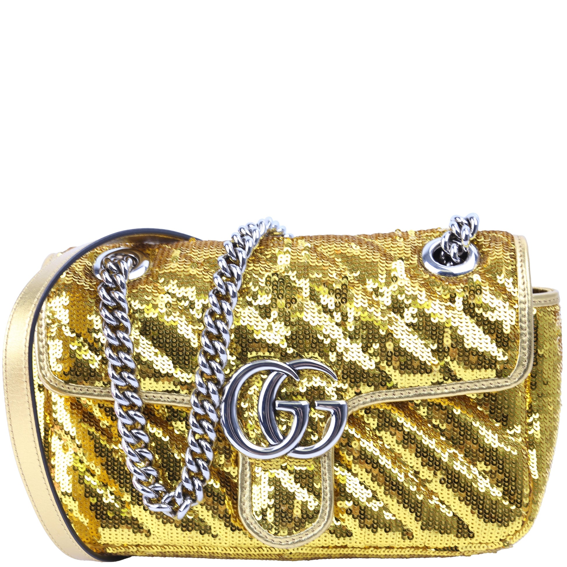 Gucci Marmont Sequin Gold Small Flap Shoulder Bag