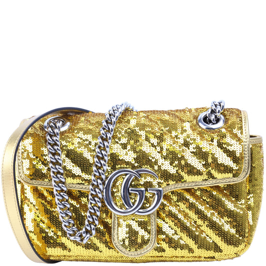 Gucci Marmont Sequin Gold Small Flap Shoulder Bag