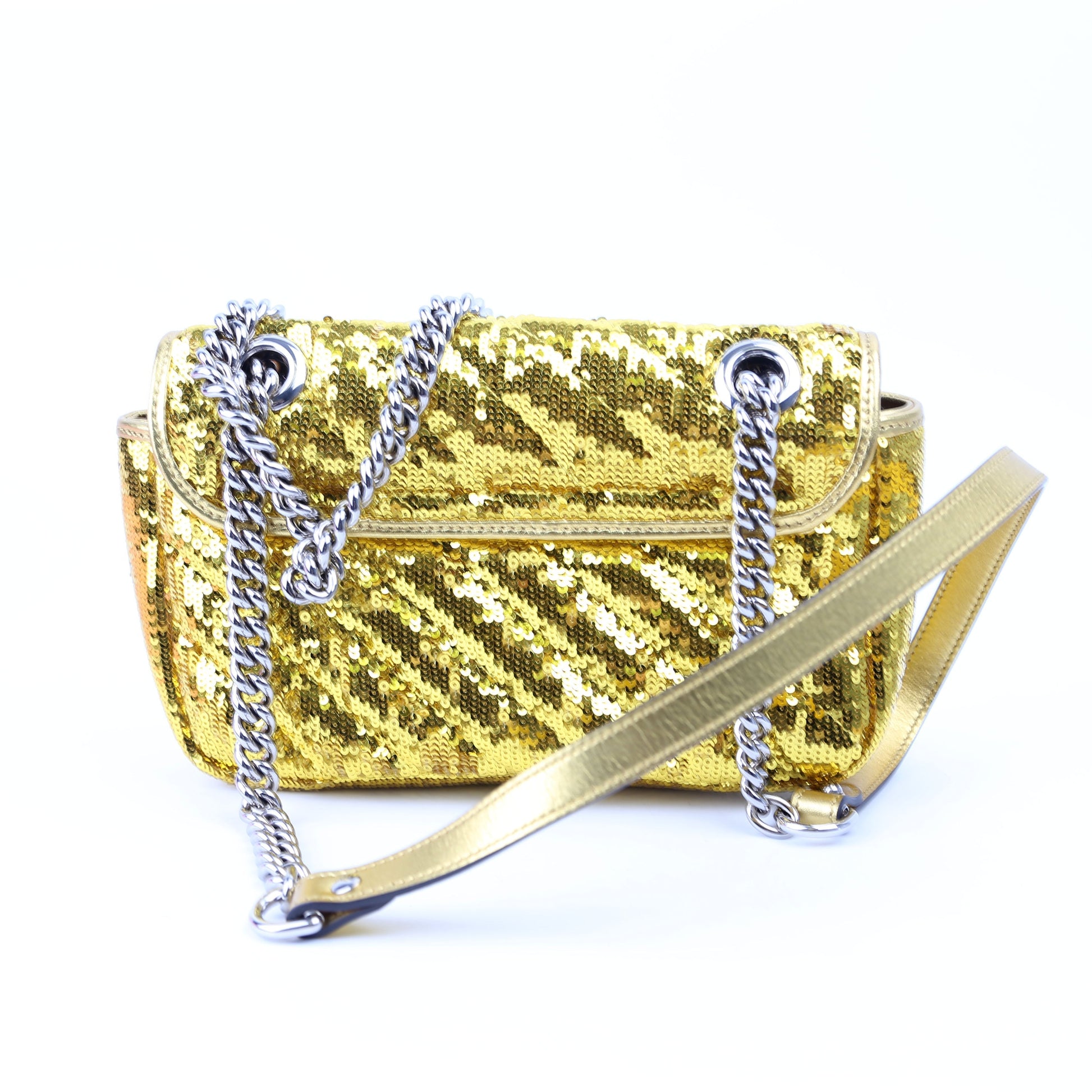 Gucci Marmont Sequin Gold Small Flap Shoulder Bag