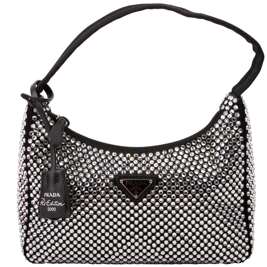Prada Crystal Re Edition Bag Satin Black Travel Bag Black Bag