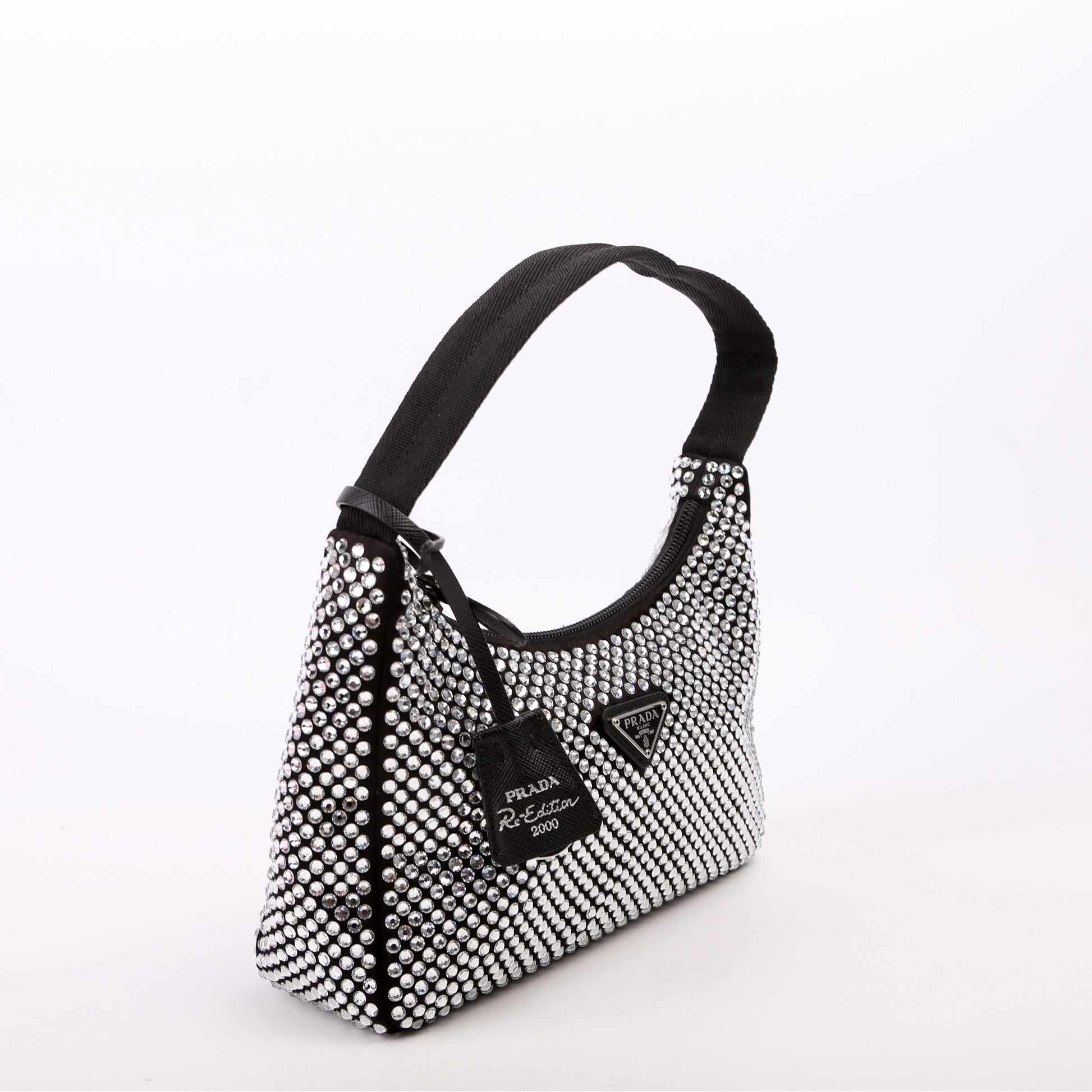Prada Crystal Re Edition Bag Satin Black Travel Bag Black Bag