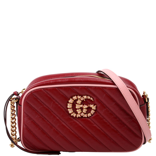 Gucci Marmont Torchon Camera Leather Red Pink Small Travel Bag