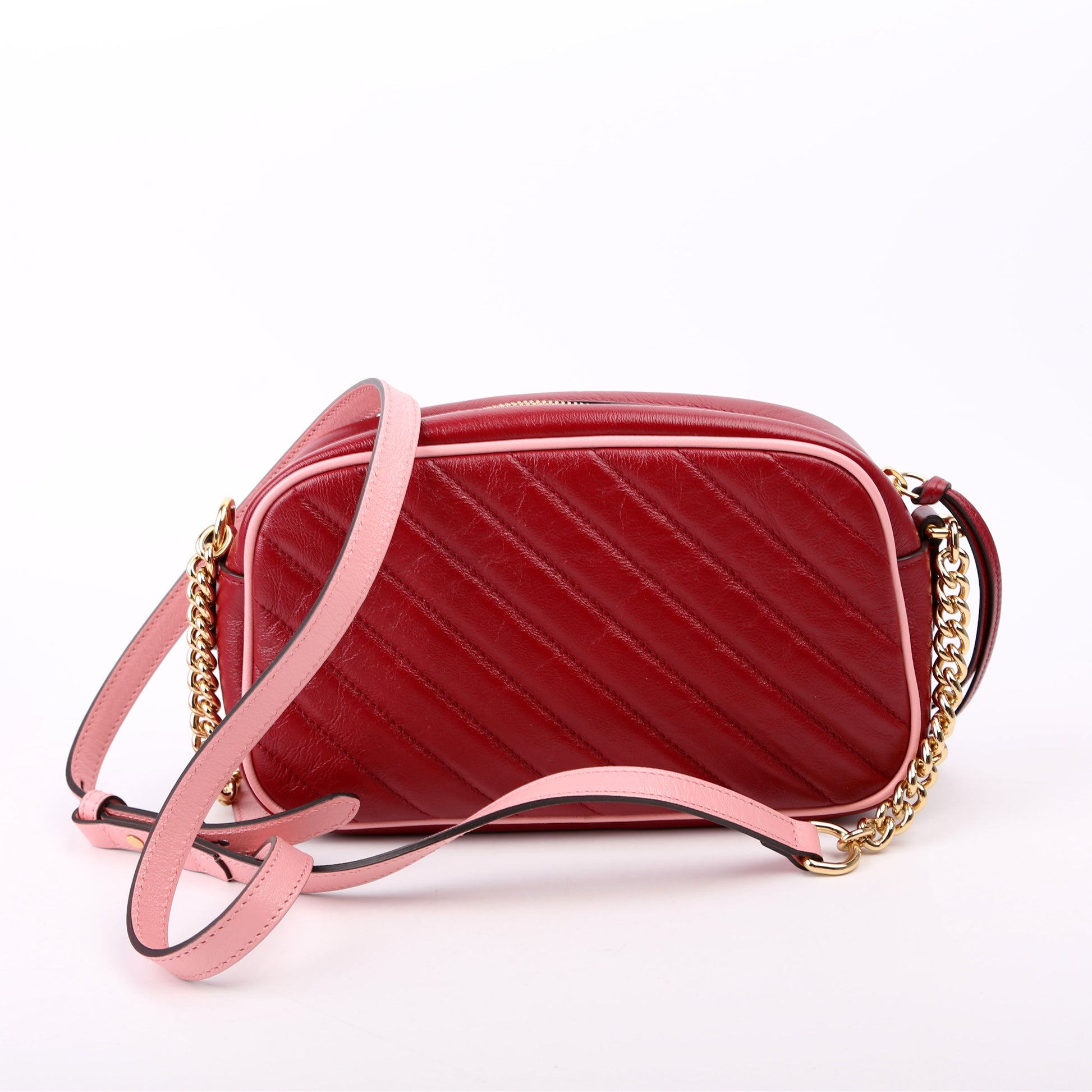 Gucci Marmont Torchon Camera Leather Red Pink Small Travel Bag