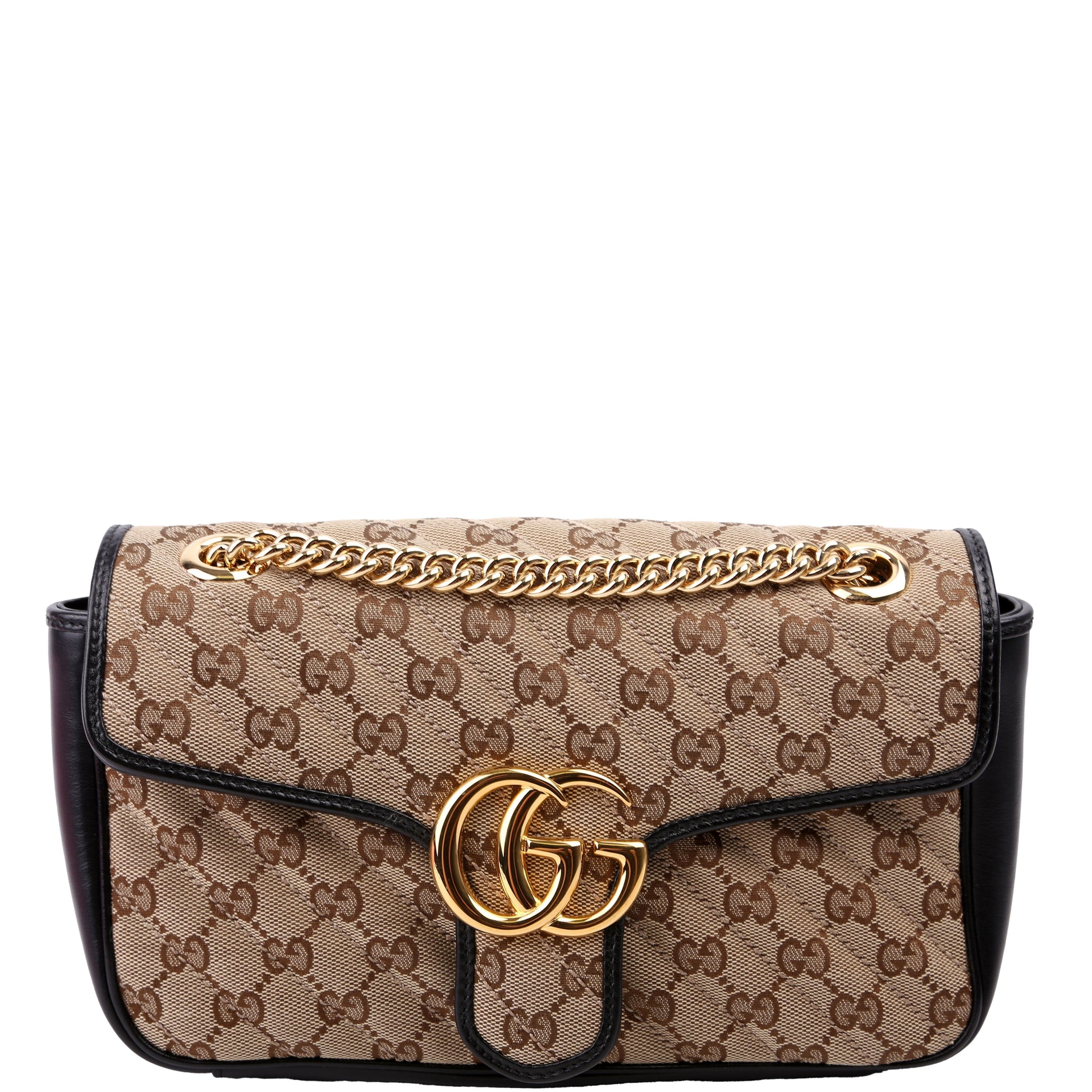 Gucci Marmont GG Flap Canvas Black Brown Small Shoulder Bag