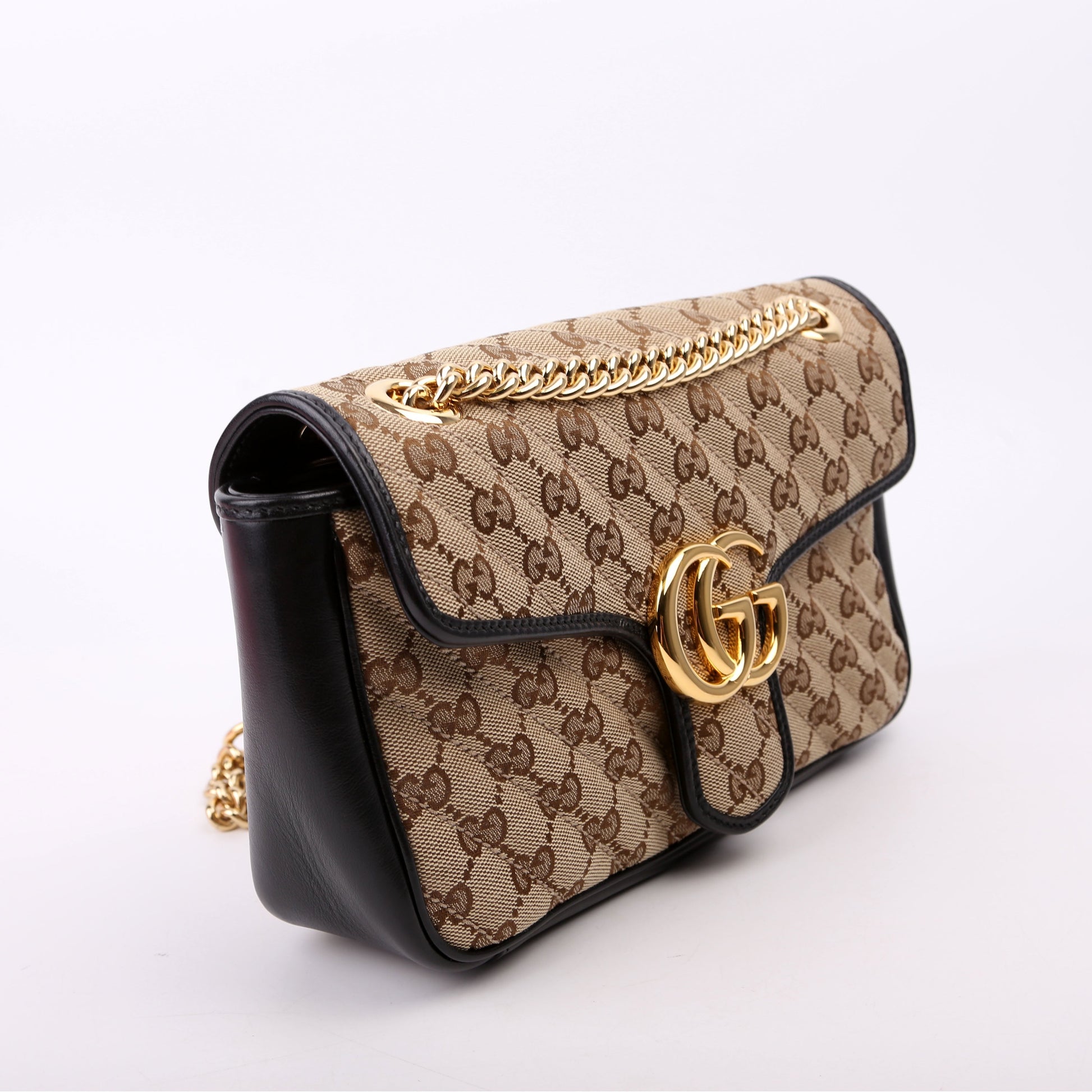Gucci Marmont GG Flap Canvas Black Brown Small Shoulder Bag