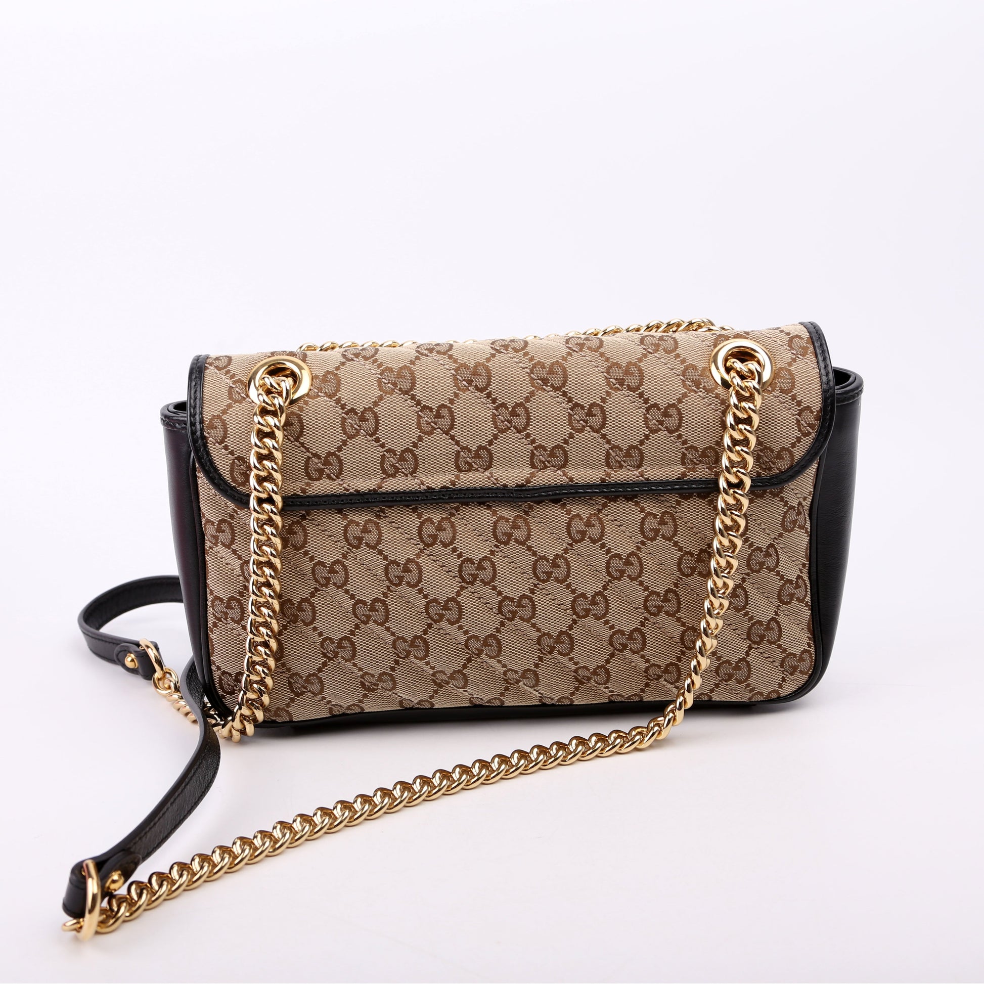 Gucci Marmont GG Flap Canvas Black Brown Small Shoulder Bag