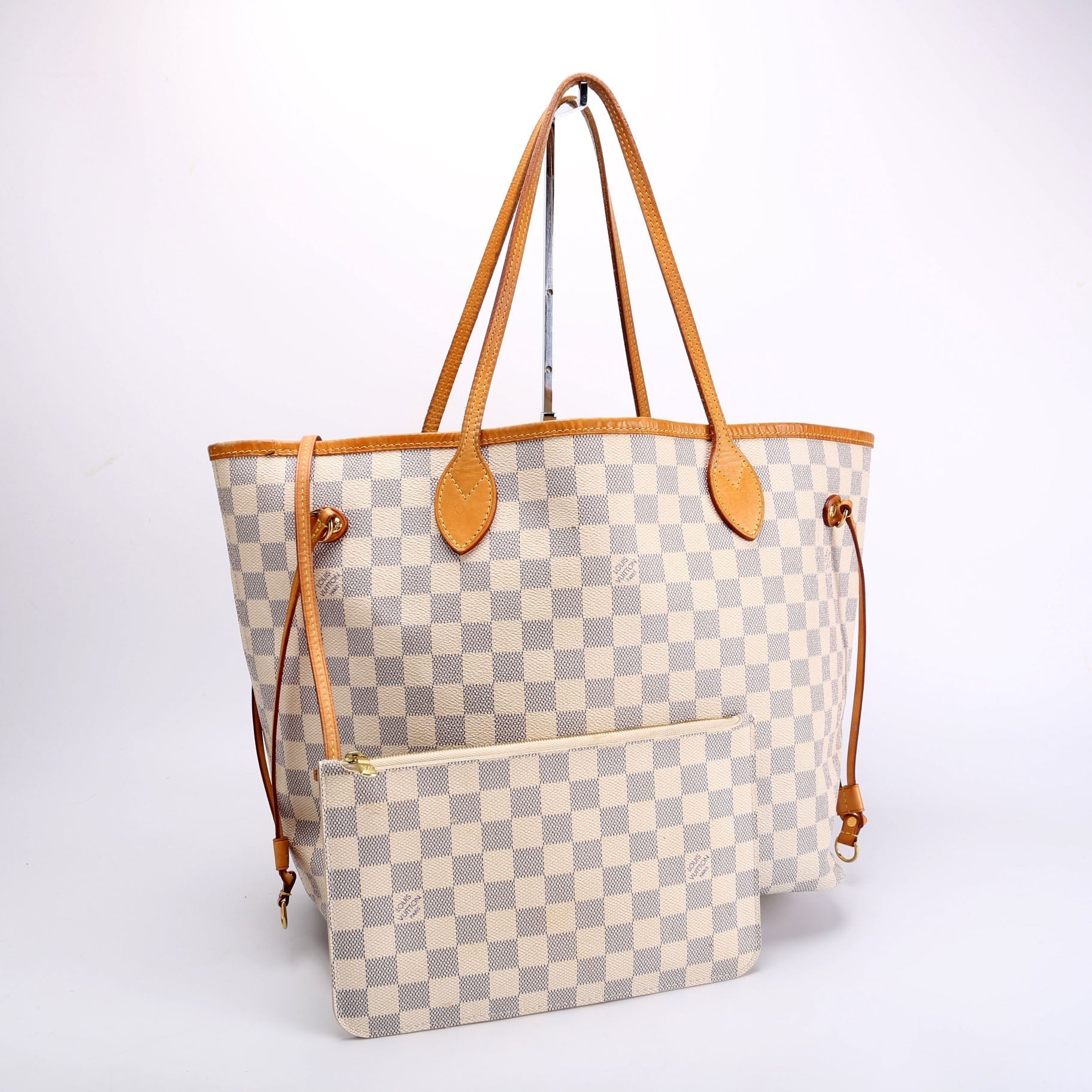 Louis Vuitton Neverfull MM Azur Damier White Blue Beige Wallet Case