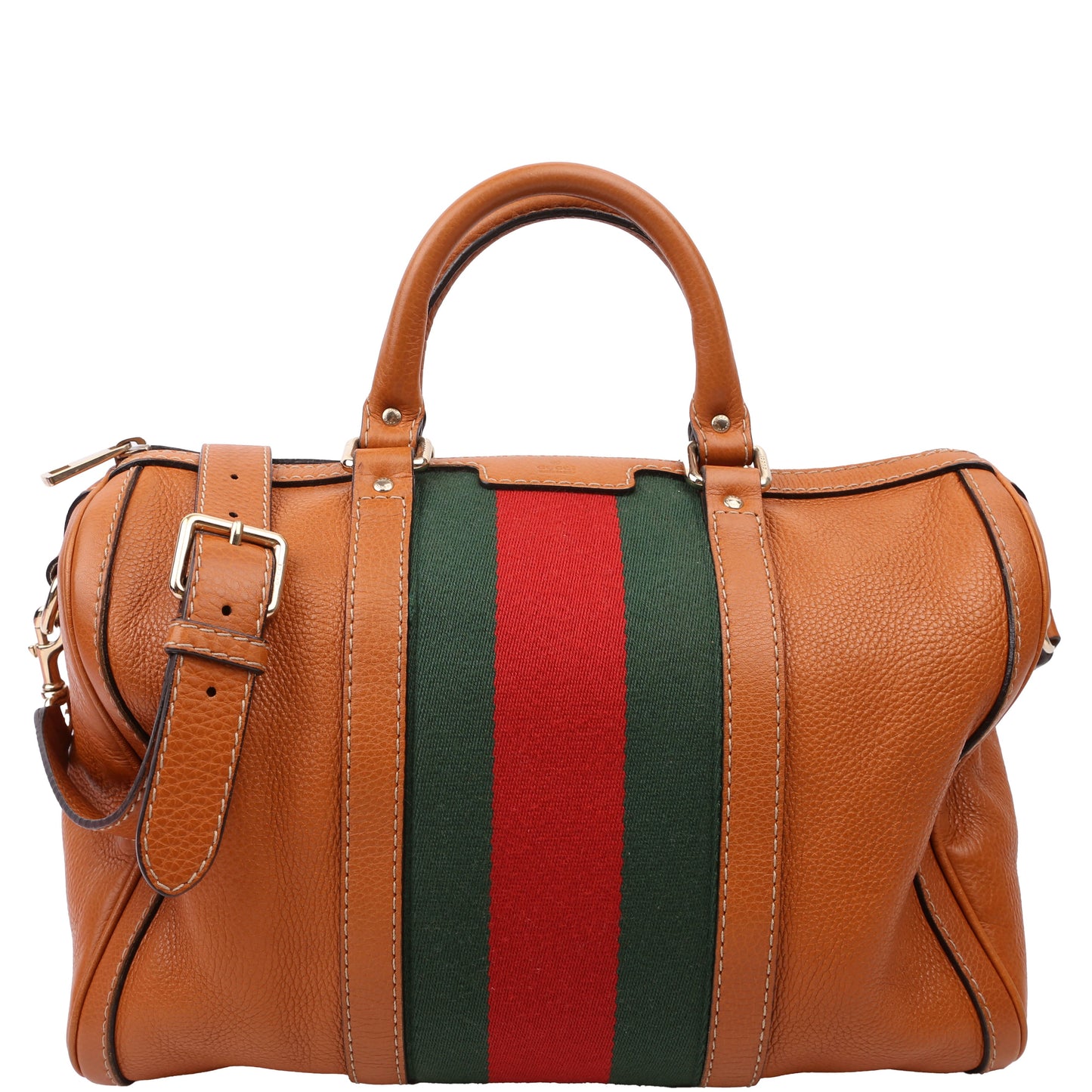 Gucci Boston Web Leather Brown Travel Bag