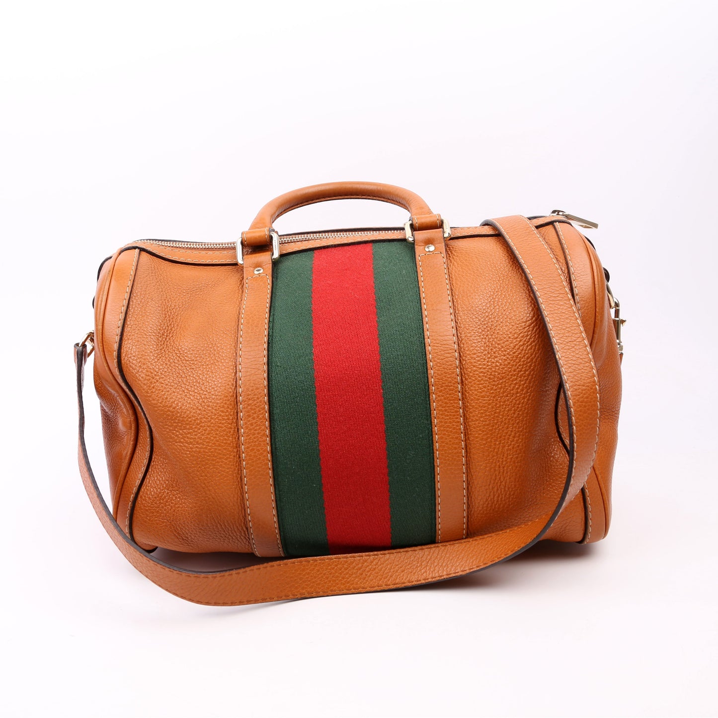 Gucci Boston Web Leather Brown Travel Bag