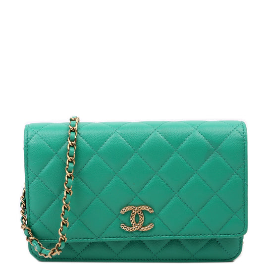 Chanel WOC Classic Quilted Caviar RFID Green Clutch Bag