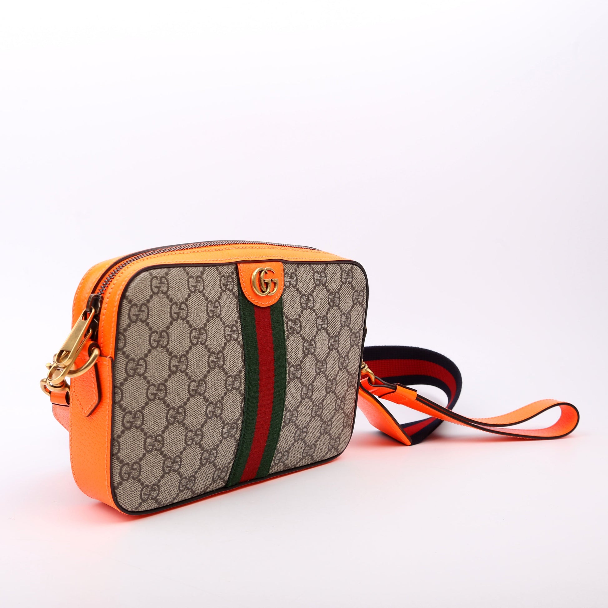 Gucci GG Supreme Ophidia Wristlet Orange Small Crossbody Bag