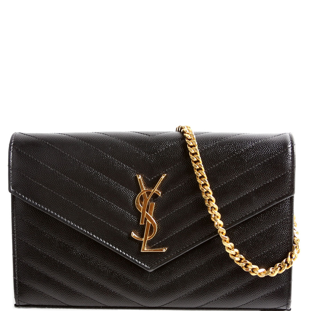 YSL Saint Laurent Saint Laurent Grain De Wallet Bag Black Chain Travel Bag