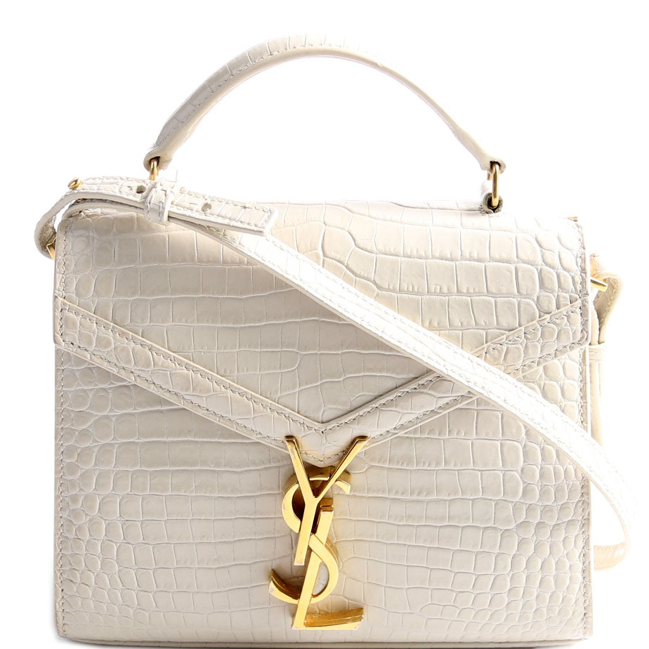 YSL Saint Laurent Saint Laurent Cassandra Croc Embossed Top Handle Cream Travel Bag