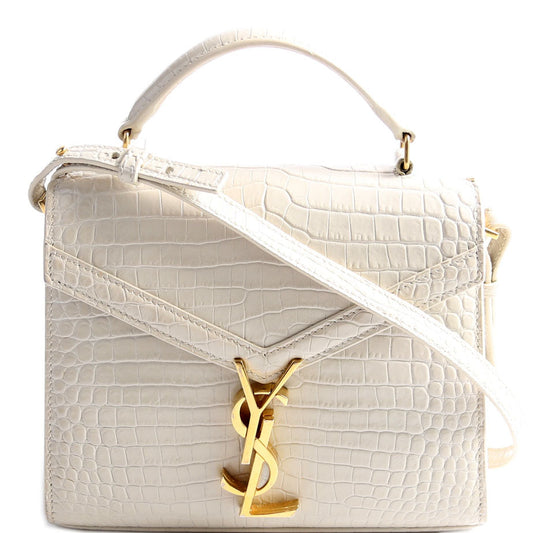 YSL Saint Laurent Saint Laurent Cassandra Croc Embossed Top Handle Cream Travel Bag
