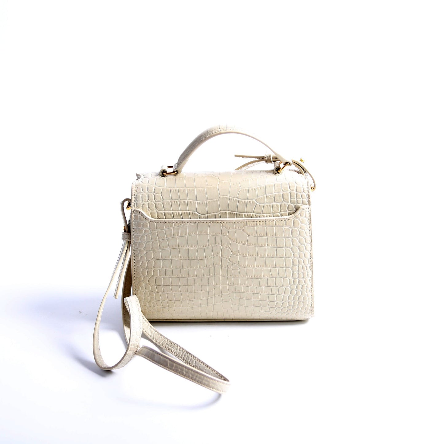 YSL Saint Laurent Saint Laurent Cassandra Croc Embossed Top Handle Cream Travel Bag