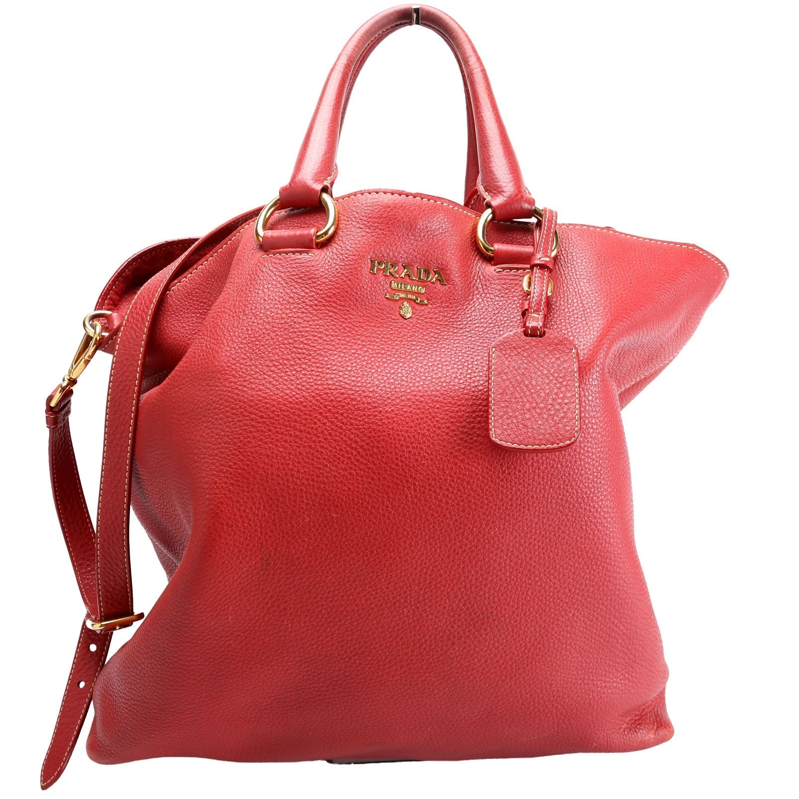Prada Soft Calf Shopping Tote Bag Red Large