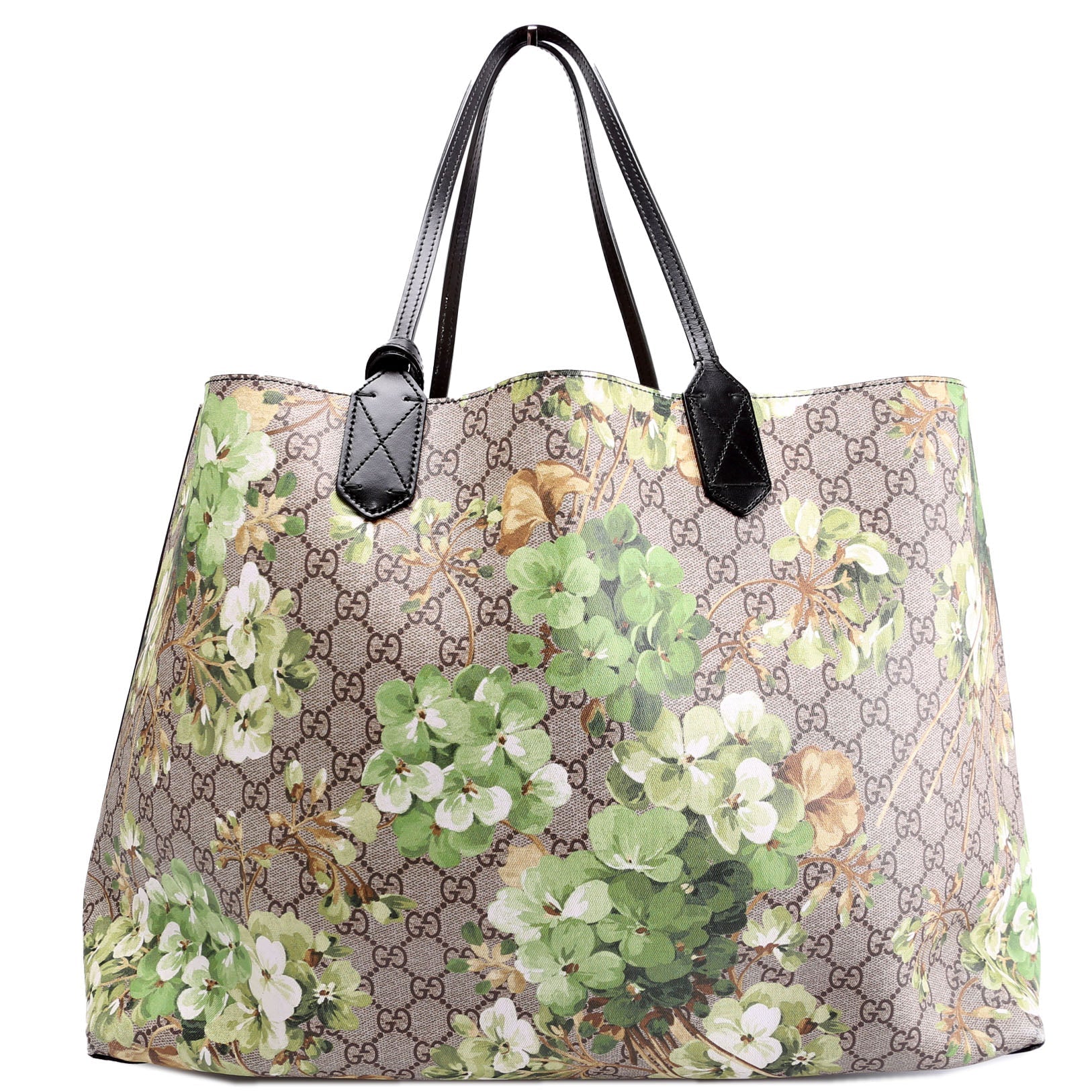 Gucci GG Blooms Reverse Black Beige Green Medium Tote Bag