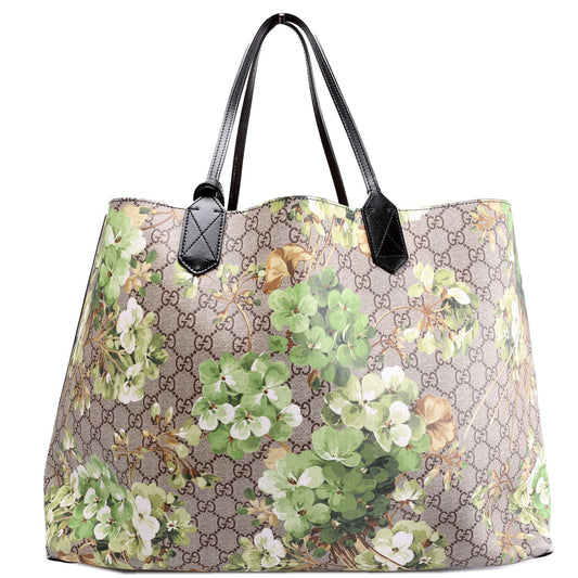 Gucci GG Blooms Reverse Black Beige Green Medium Tote Bag