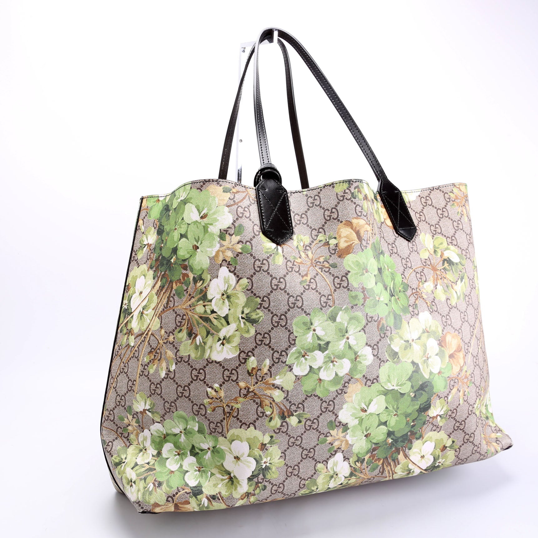 Gucci GG Blooms Reverse Black Beige Green Medium Tote Bag