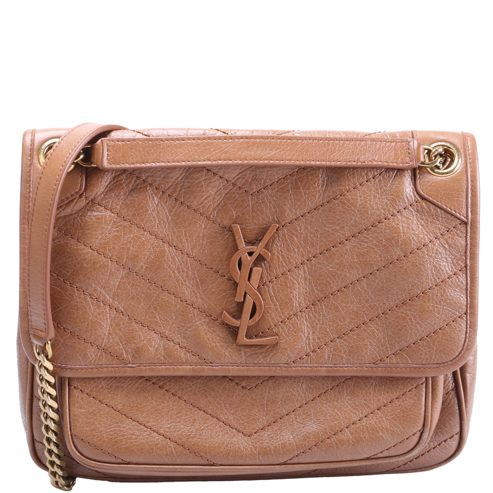 YSL Saint Laurent Saint Laurent Niki Crinkle Bag Leather Brown Travel Bag