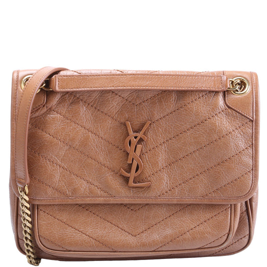 YSL Saint Laurent Saint Laurent Niki Crinkle Bag Leather Brown Travel Bag