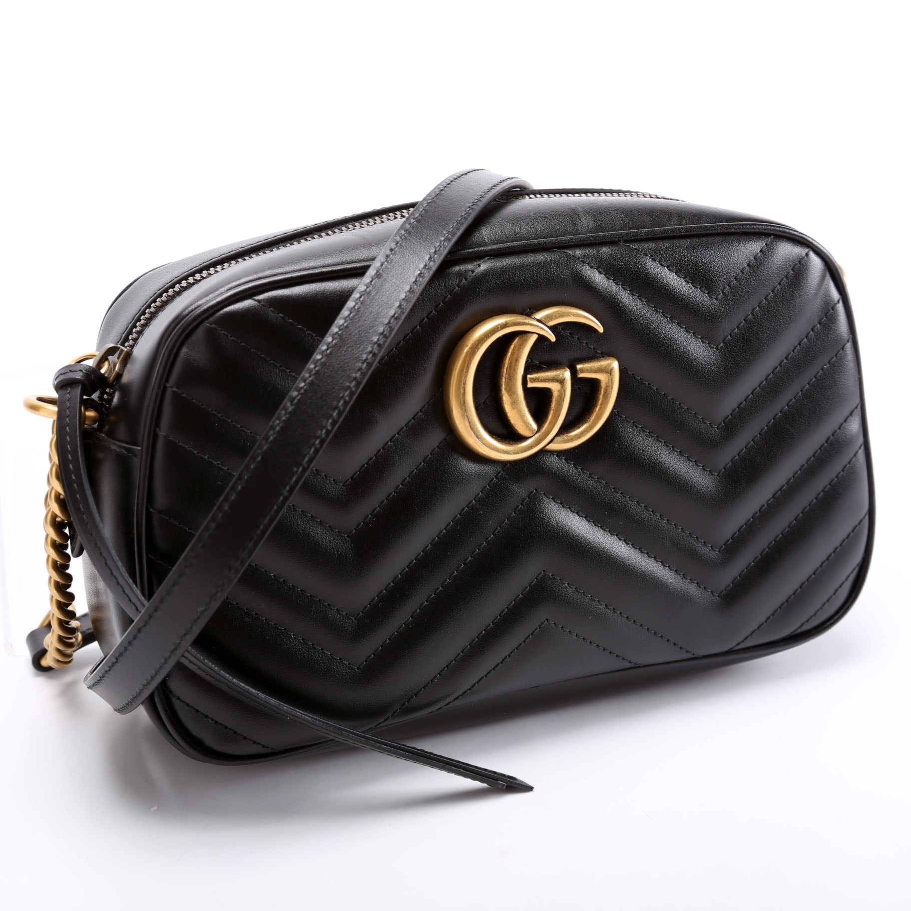 Gucci Marmont Camera Leather Black Small Travel Bag Black 11
