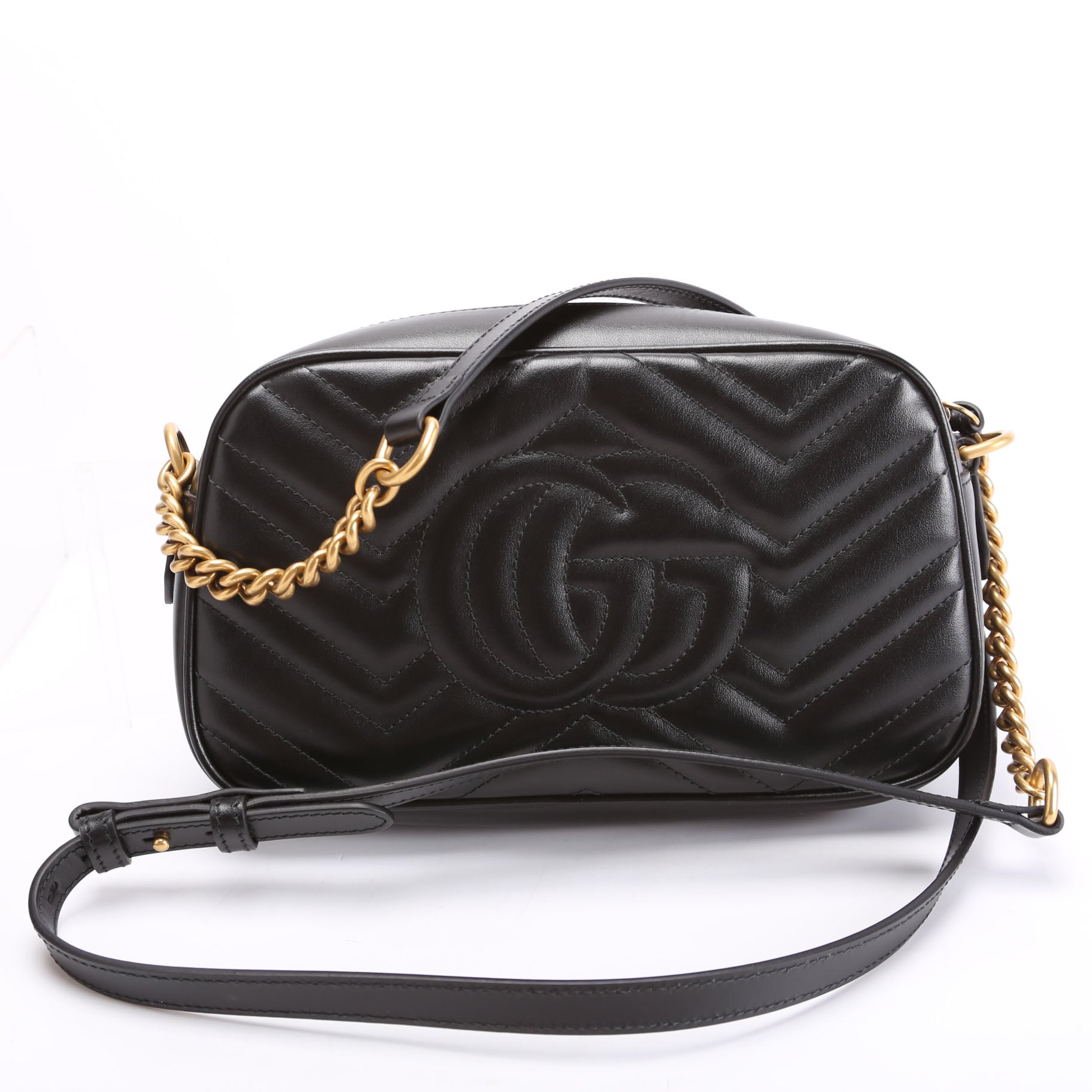 Gucci Marmont Camera Leather Black Small Travel Bag Black 11