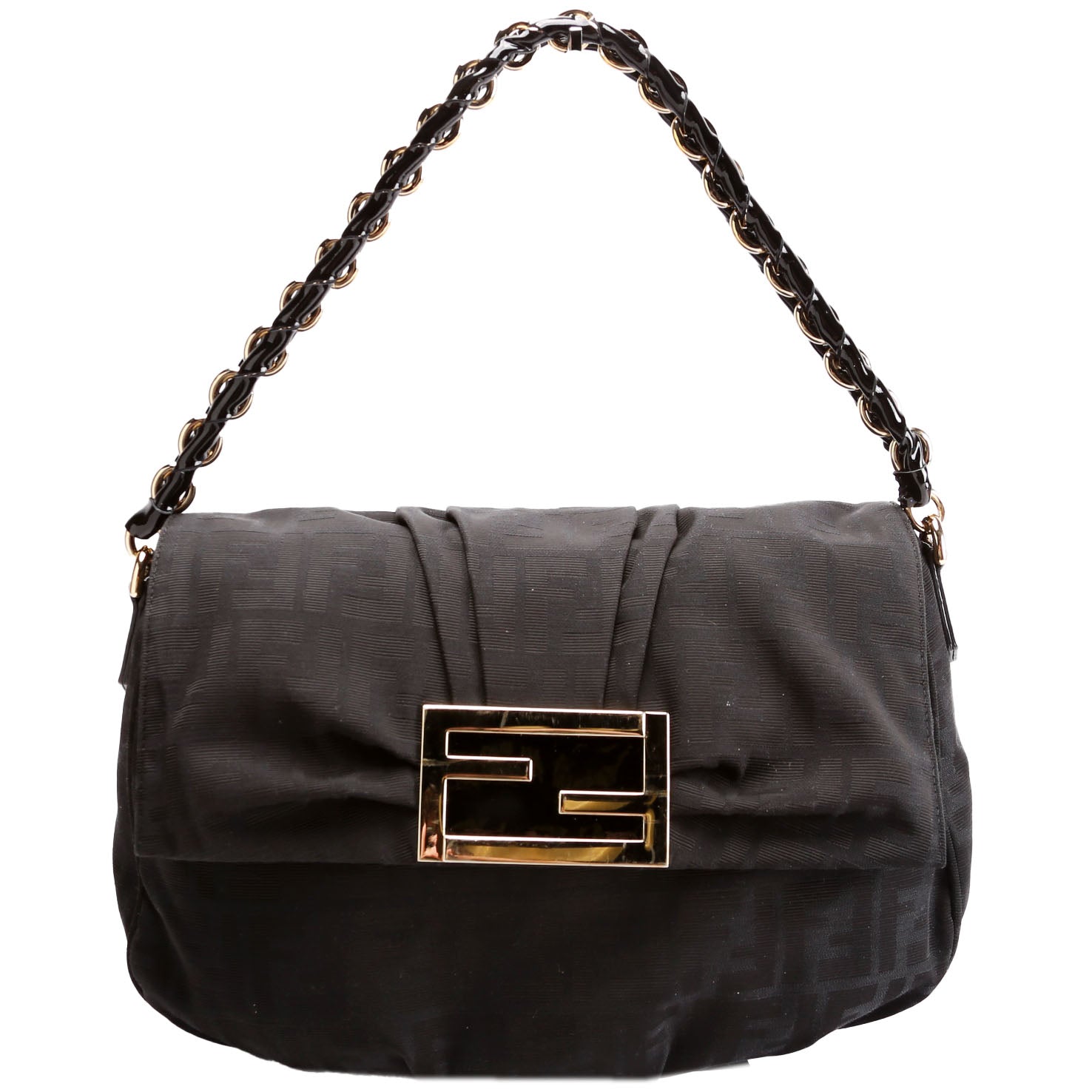 Fendi 8Br614 Zucca Mia Bag Black Flap Travel Bag