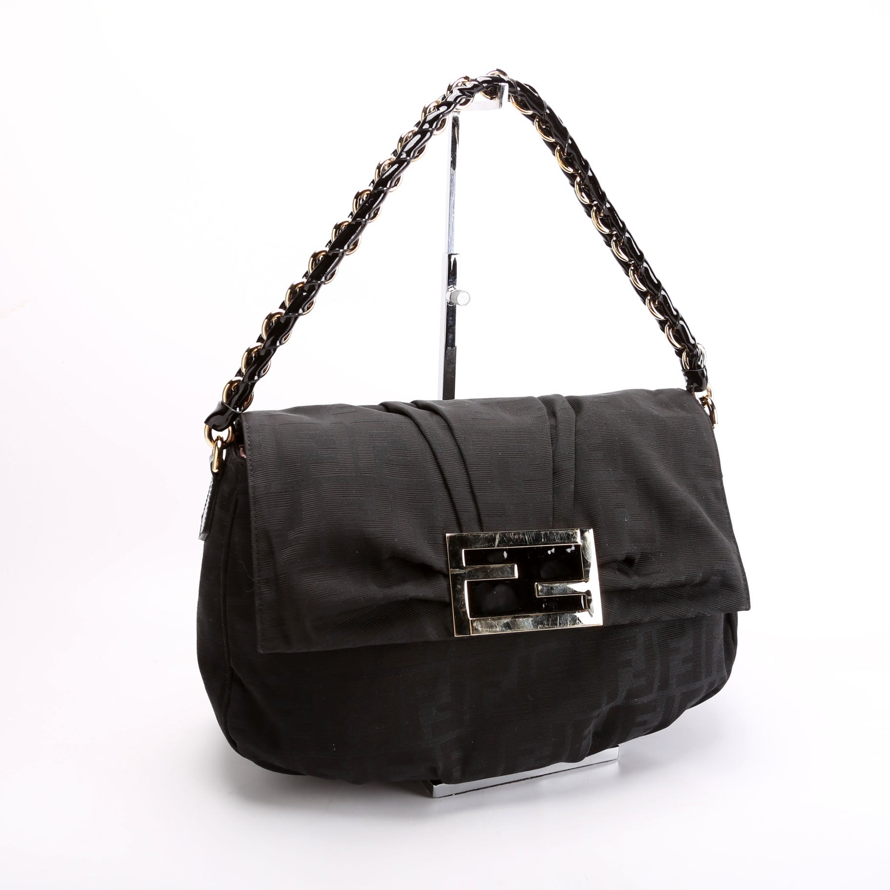 Fendi 8Br614 Zucca Mia Bag Black Flap Travel Bag