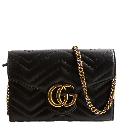 Gucci Marmont Black Chain Wallet Case Black 7