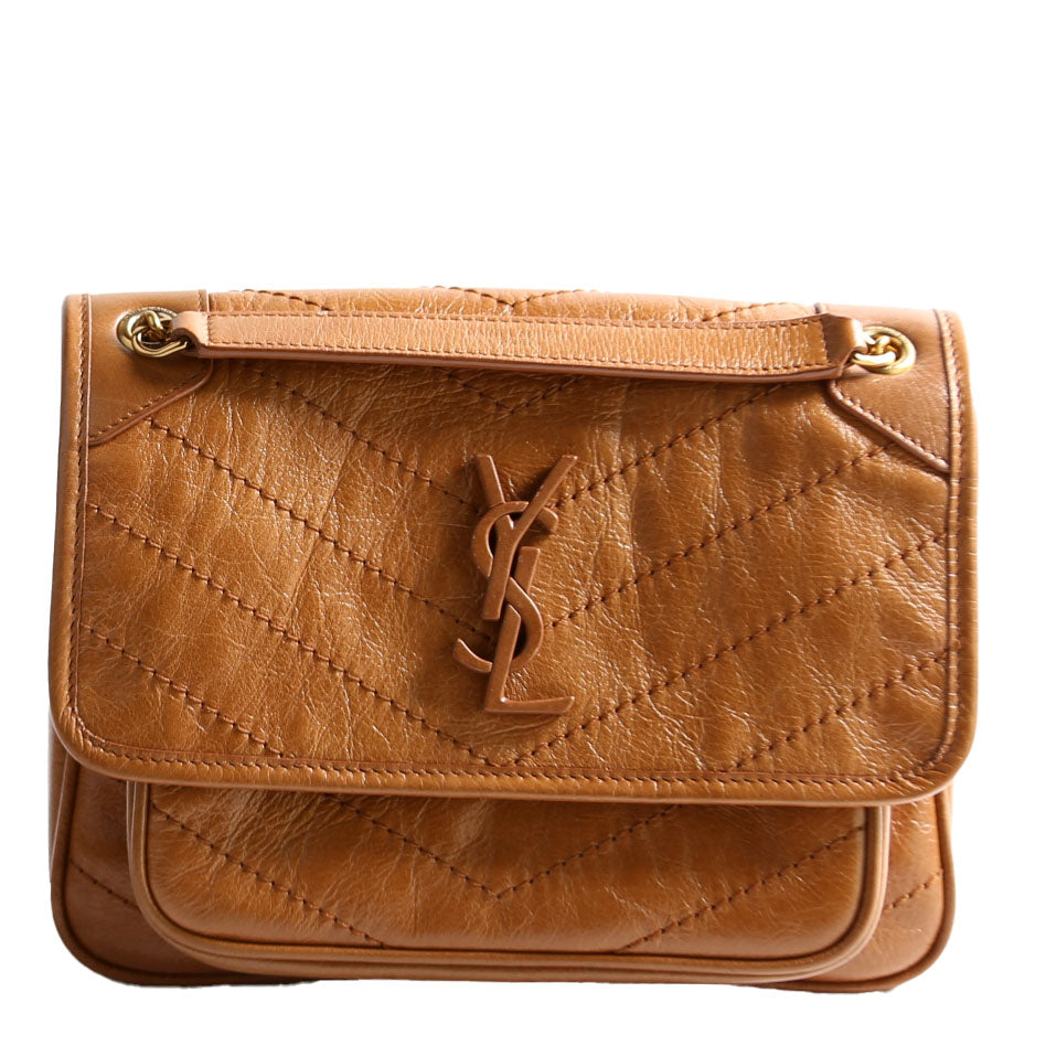 YSL Saint Laurent Saint Laurent Niki Baby Crinkled Bag Leather Brown Travel Bag