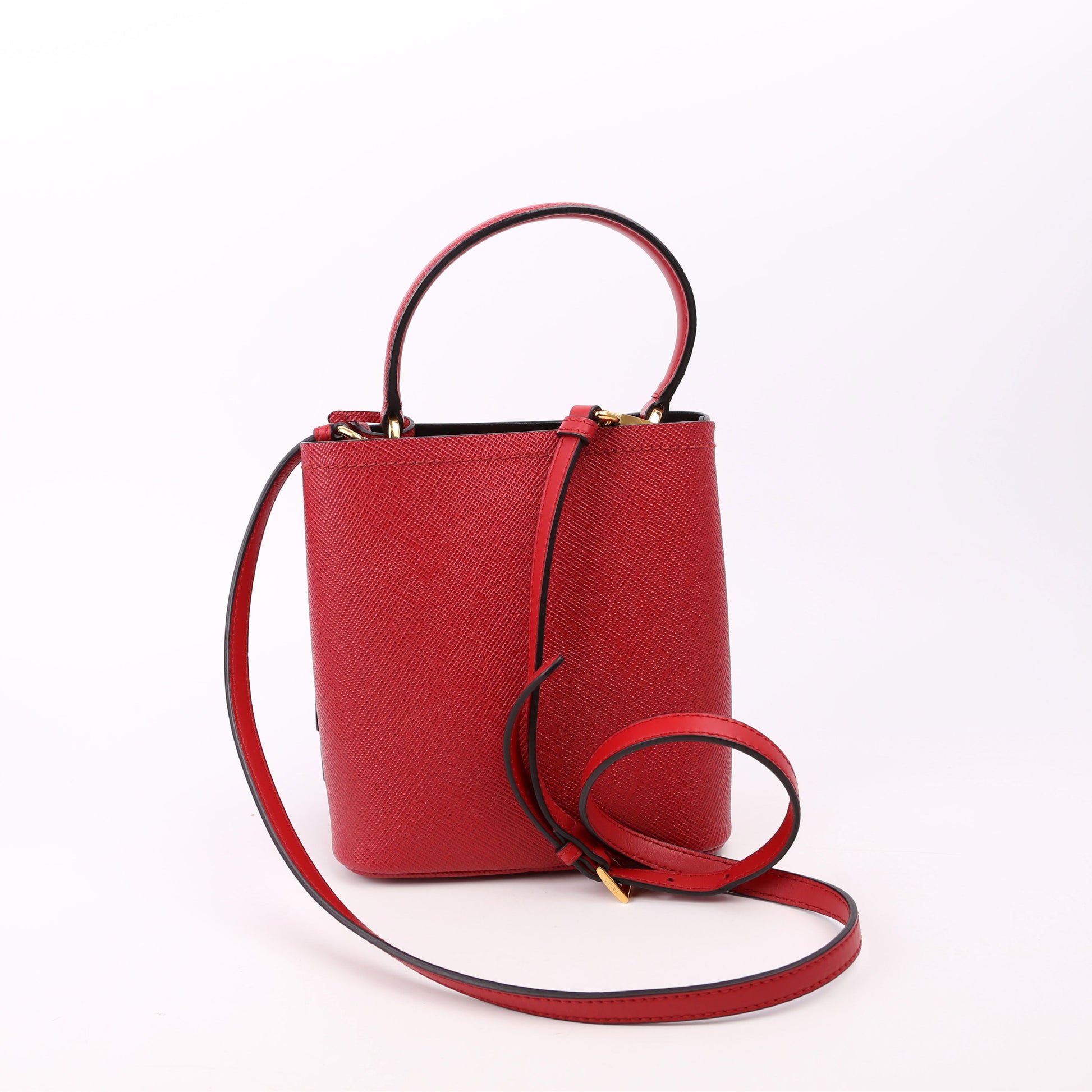 Prada Saffiano Cuir Panier Bag Red Small Travel Bag