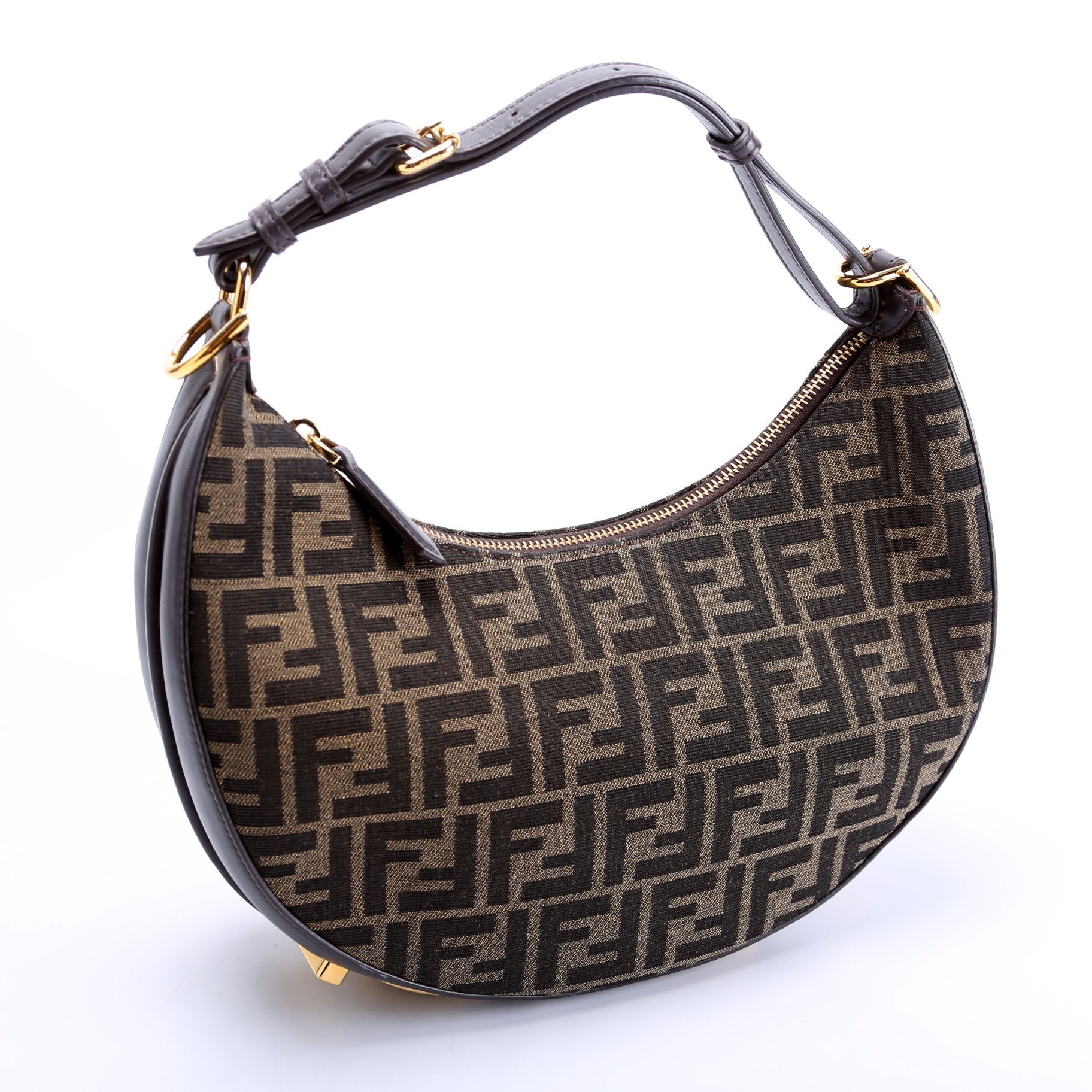 Fendi 8Br798Graphy Zucca Hobo Bag Brown Small