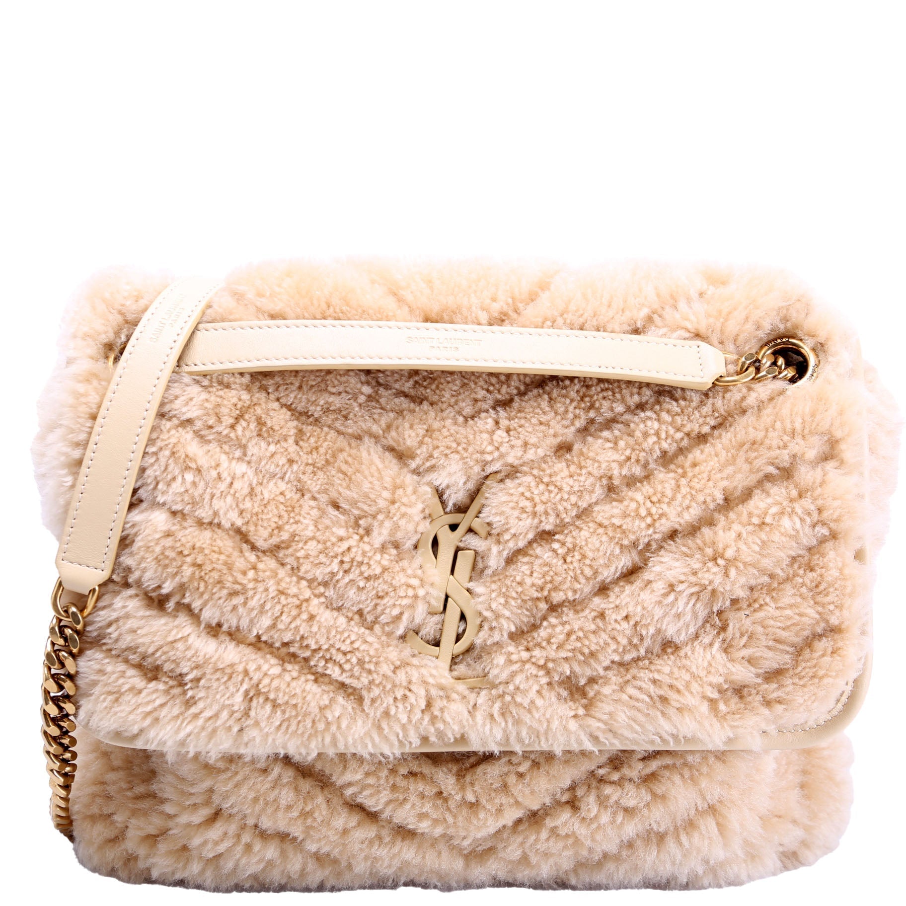 YSL Saint Laurent Saint Laurent Niki Shearling Bag Tan Medium Travel Bag