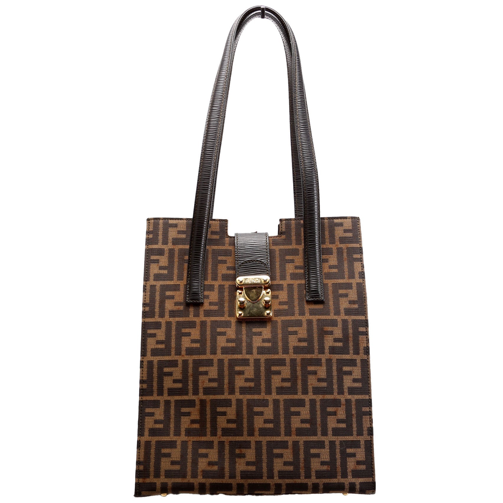 Fendi Ff Zucca Vertical Tote Bag Black Brown
