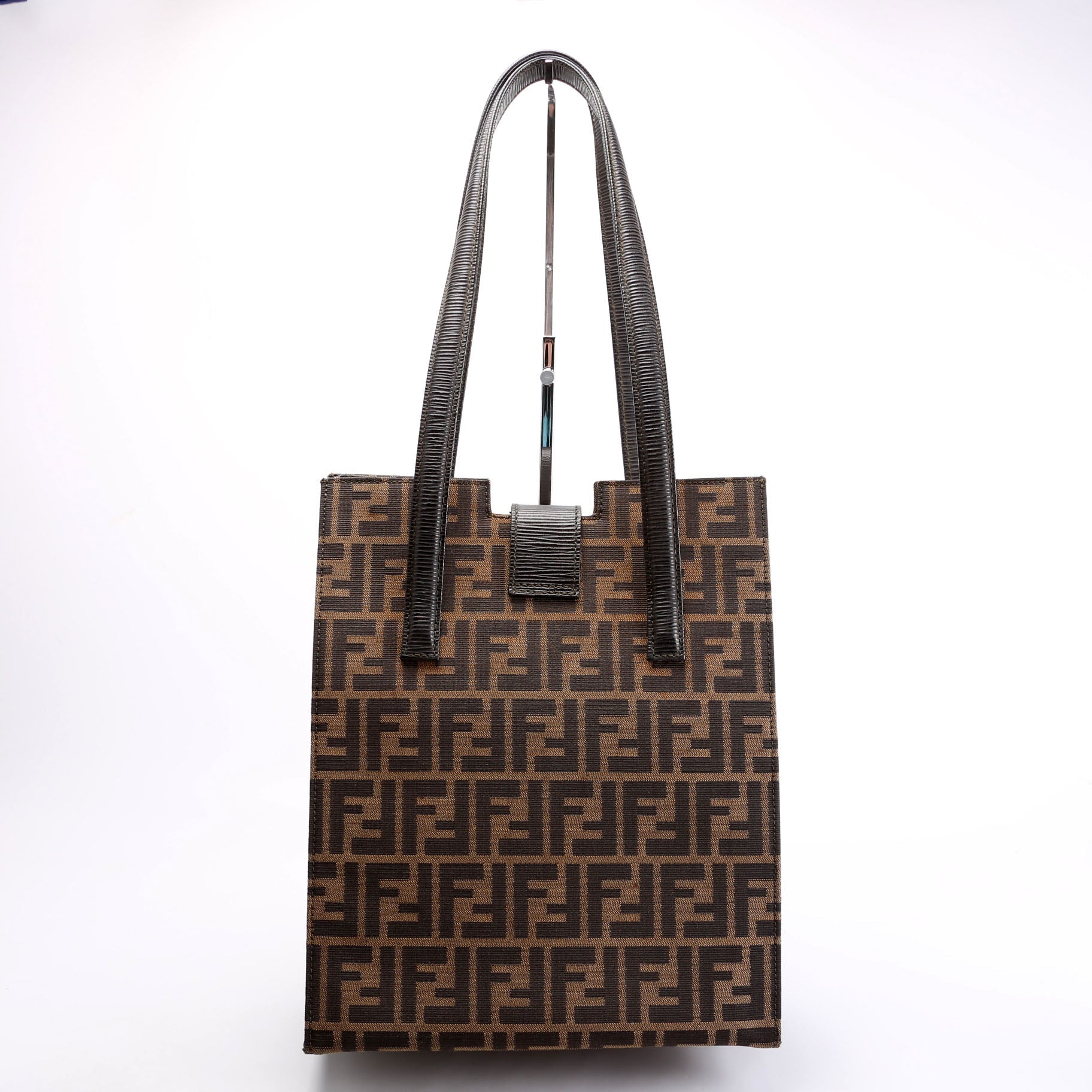 Fendi Ff Zucca Vertical Tote Bag Black Brown