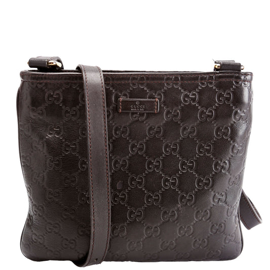 Gucci GG Flat Messenger Leather Brown Shoes