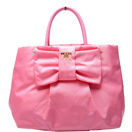 Prada Tessuto Bow Tote Bag Nylon Pink