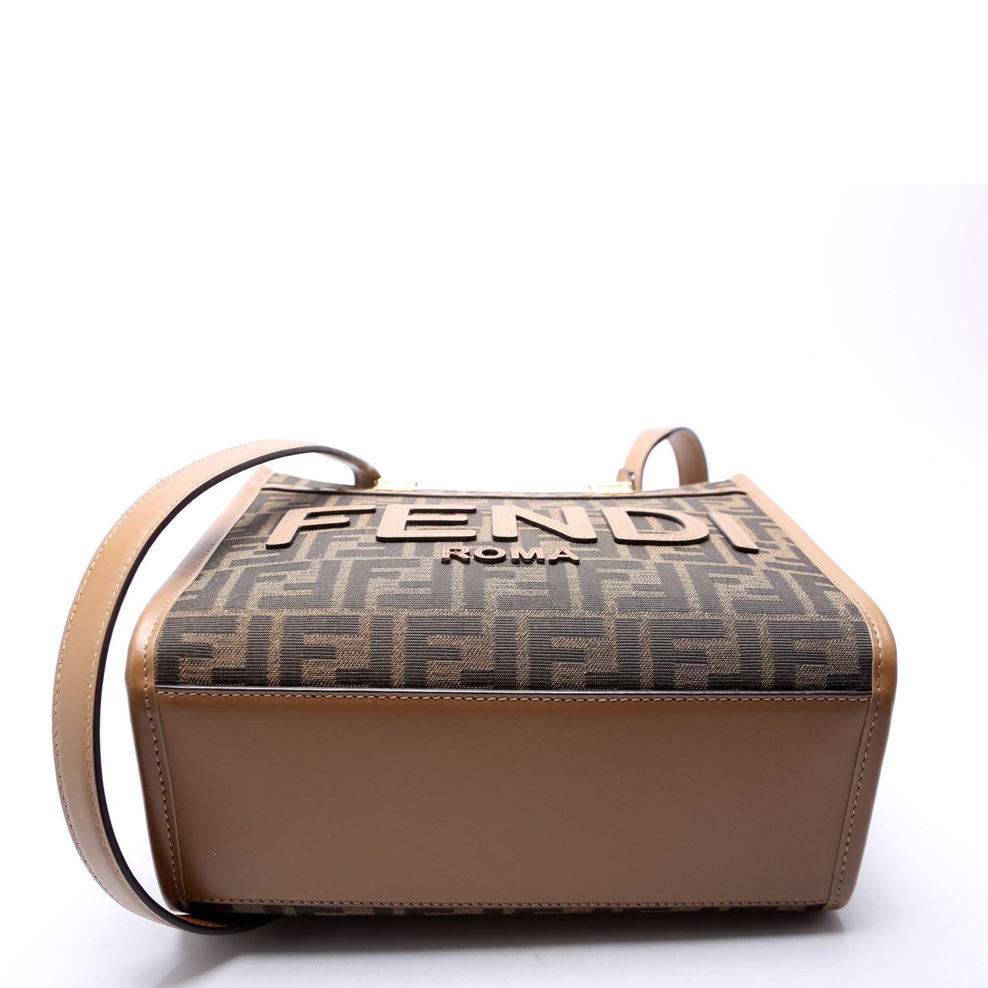 Fendi 8Bh394 Sunshine Shopper Ff Bag Canvas Brown Small Travel Bag