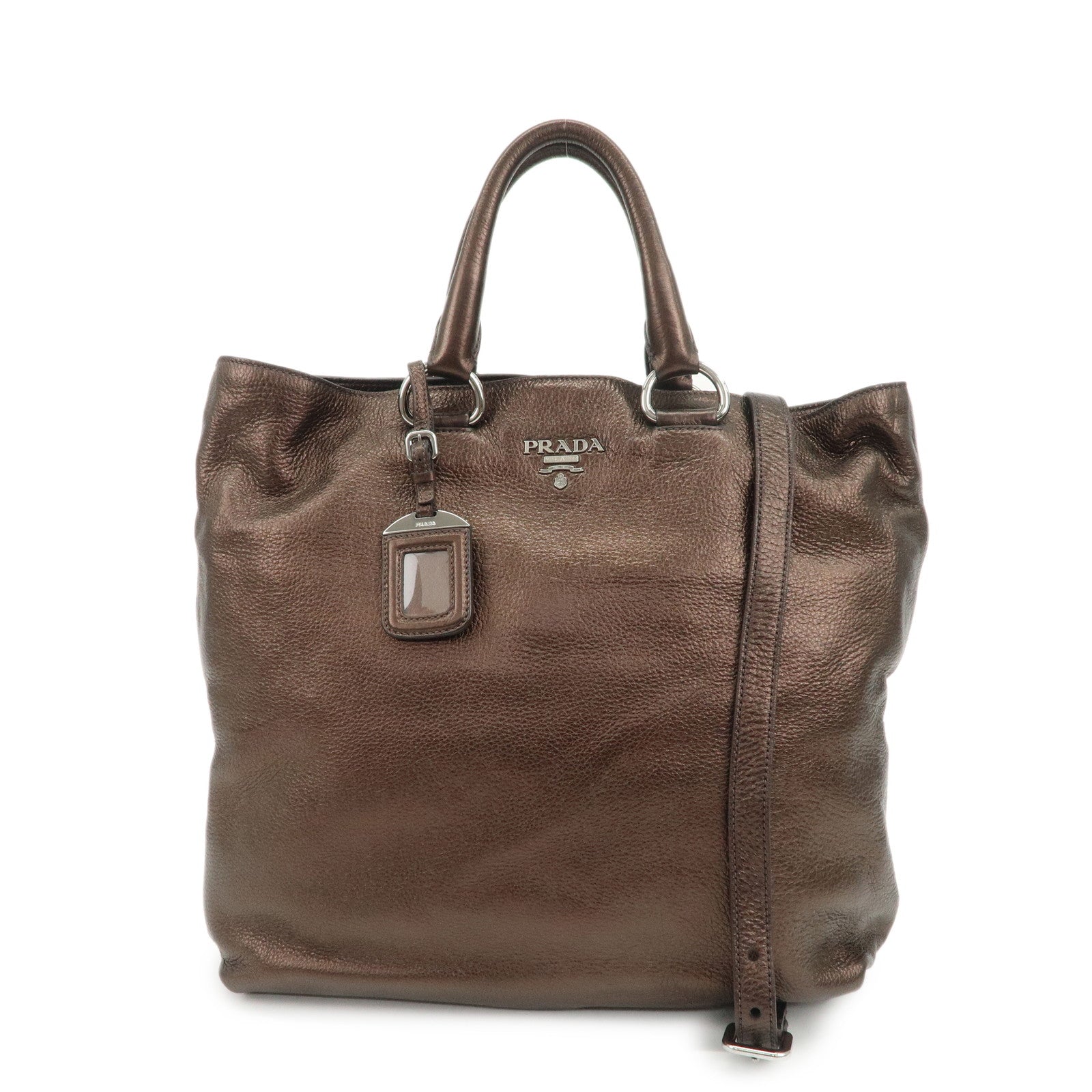Tote Bag 2Way Shoulder Bag Metallic Leather Brown