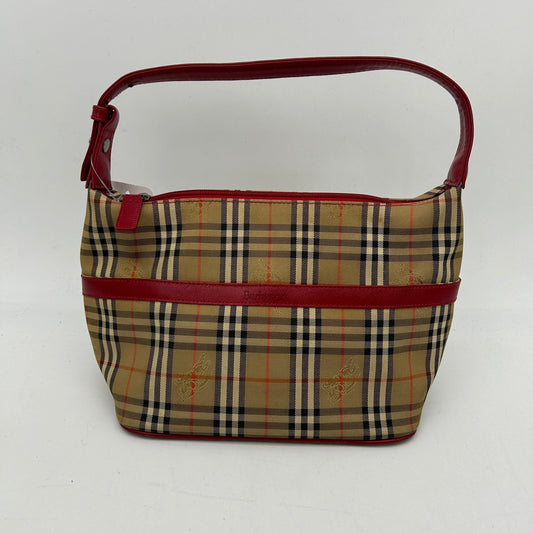 Burberry Luxury Ho Check Trim Handbag Leather Beige Red Travel Bag