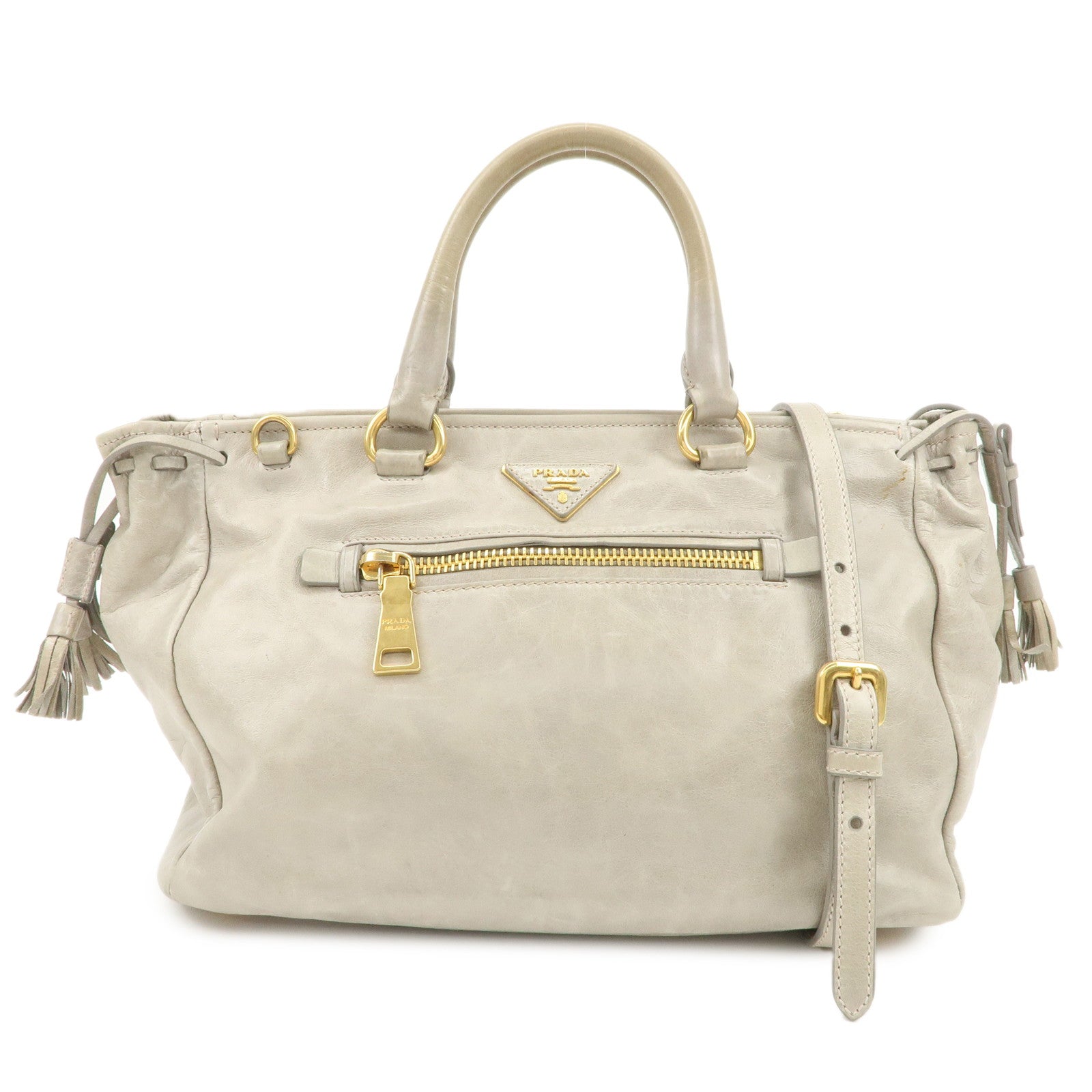 Triangle 2Way Bag Hand Bag d Leather Gray Logo Handbag