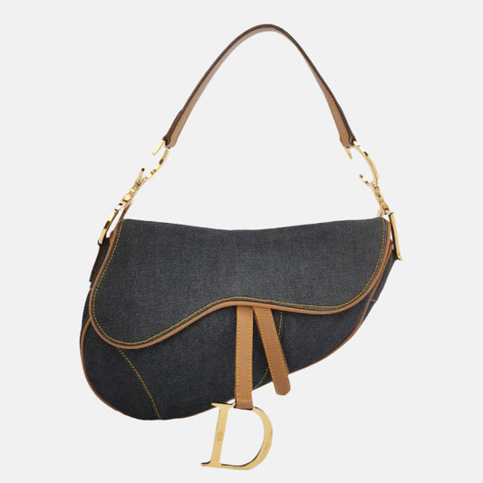 Dior Saddle Navy With Trim Shoulder Bag Leather Denim