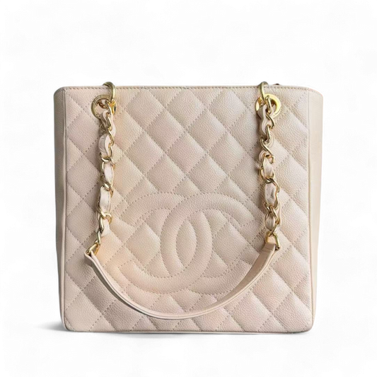 Chanel PST Petite Shopping Tote - Caviar Quilted Beige Tote Bag