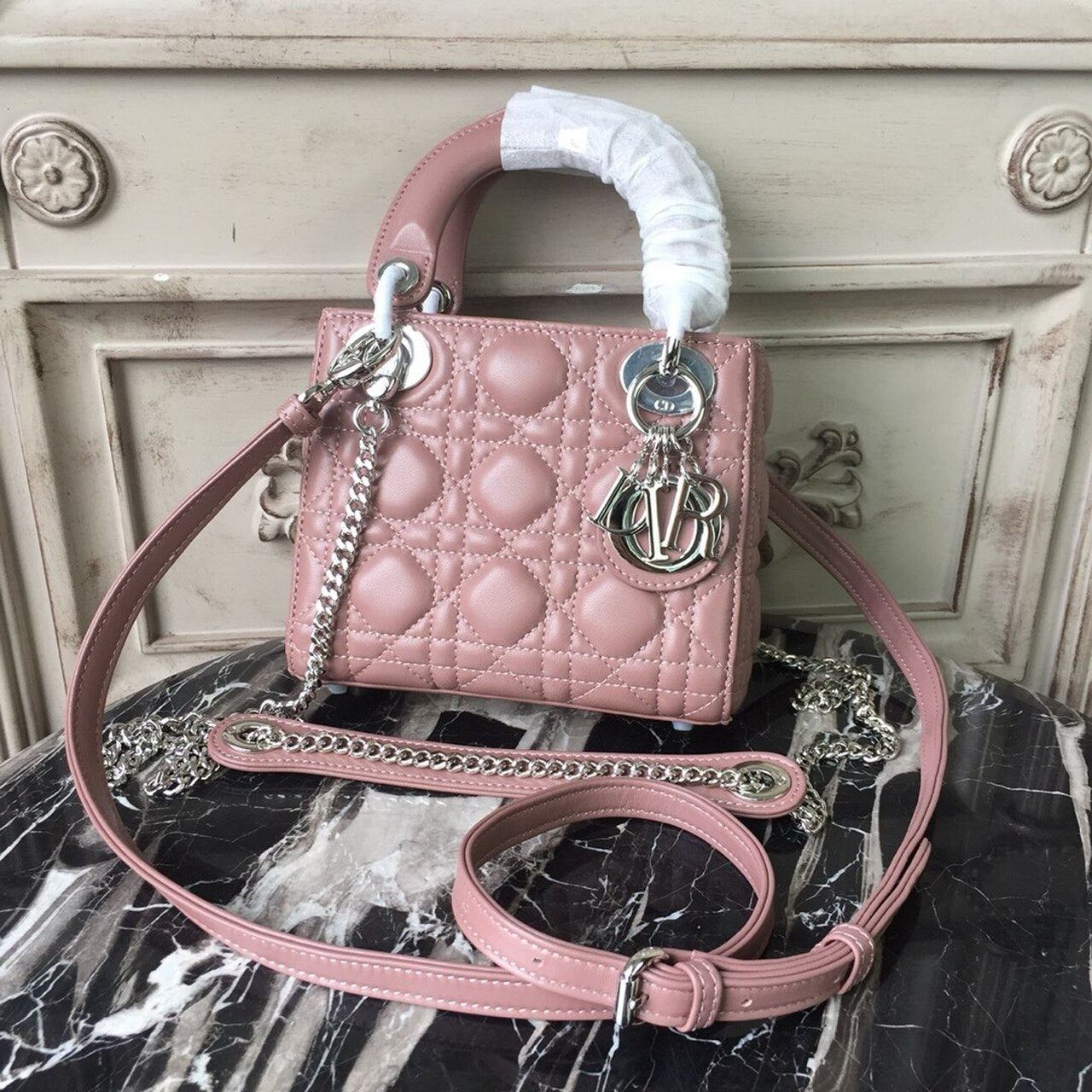 Lady Hardware Dusty Cd Pink Silver Mini Chain Travel Bag