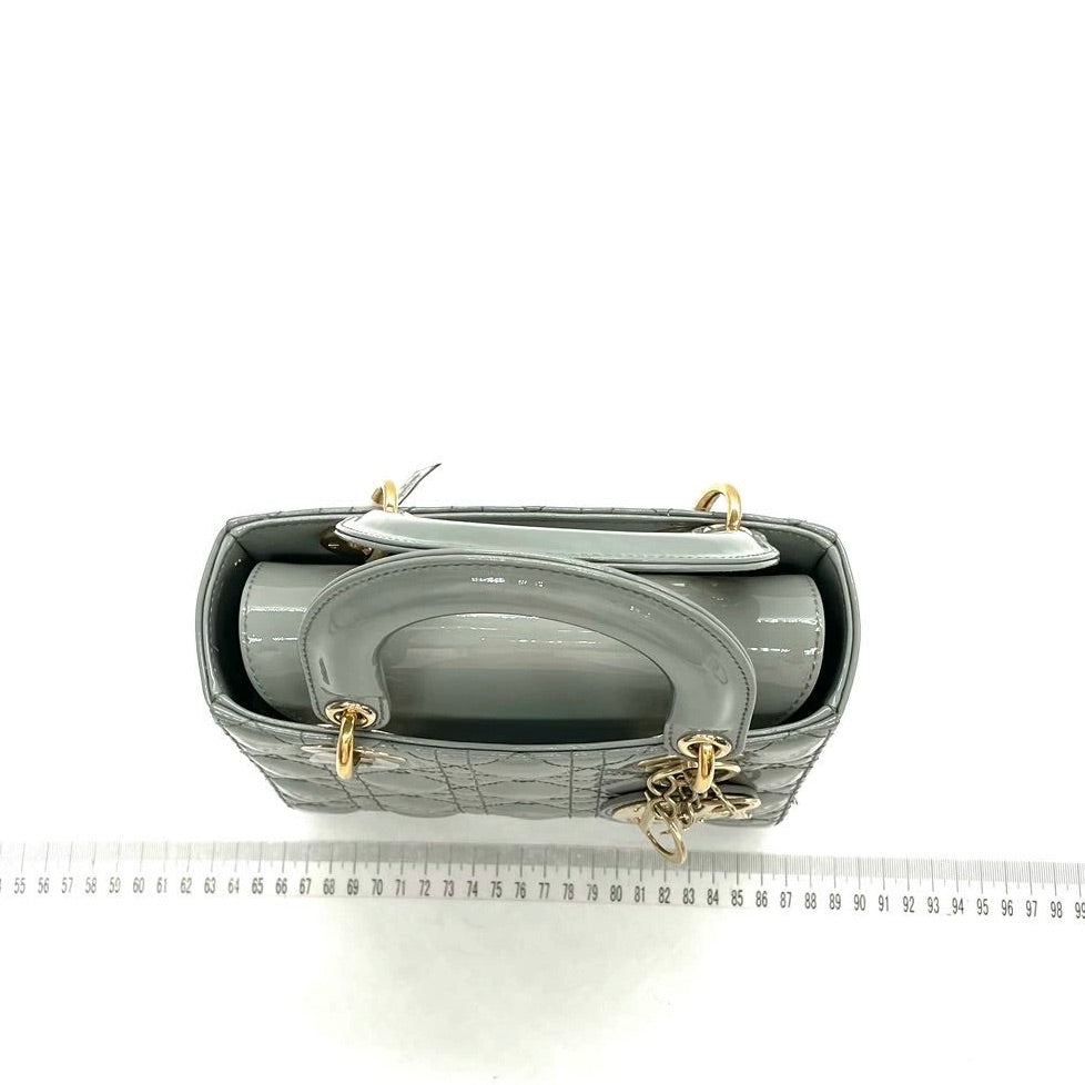 Dior Lady Grey Patent With Strap Handbag Leather Small Travel Bag