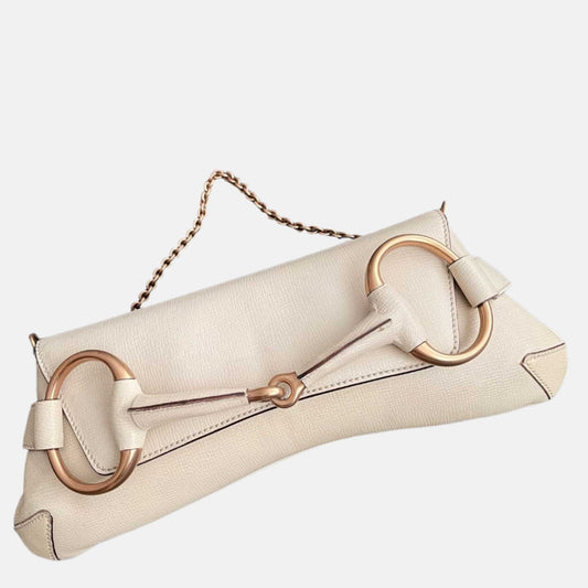 Gucci Horsebit Leather White Large Shoulder Bag Bag 1